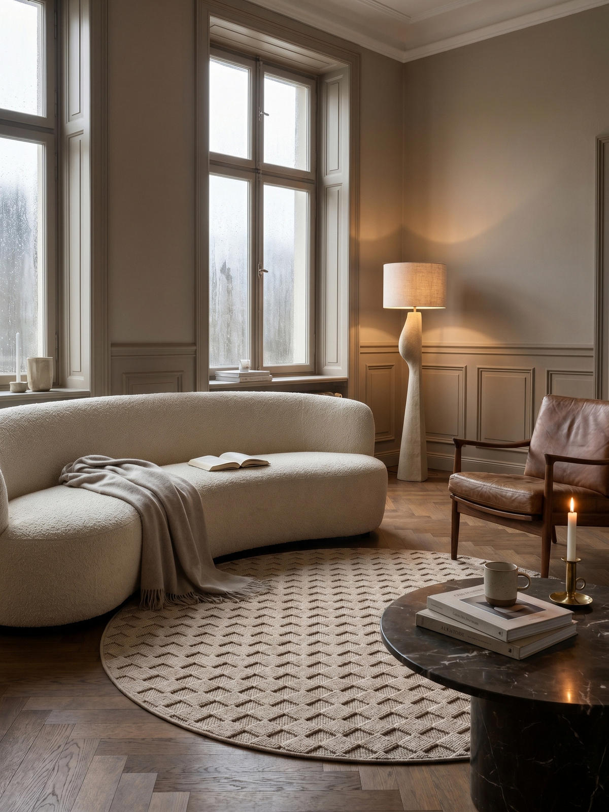 TEPPICH Flachgewebe LANGAU in Beige, mit Schachbrettmuster, Ø 80 cm - Beige, Textil (80/80cm) - KADIMA DESIGN