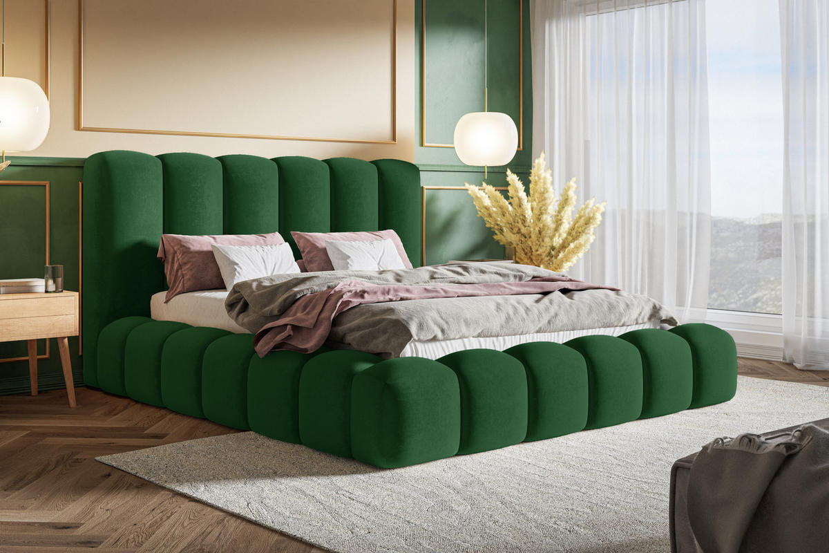 POLSTERBETT 160x200 cm Madeno mit Bettkasten, Samtstoff, Grün - Grün, Holz/Textil (160/200cm) - Emporius
