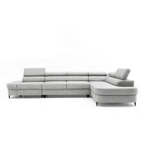 ECKSOFA PRIAM MAXI L-Form mit Schlaffunktion & Bettkasten, 6-Sitzer, 350cm, Verstellbare Kopfstützen, Ottomane Rechts - Hellgrau, Holz/Textil (350/203cm) - Muffo