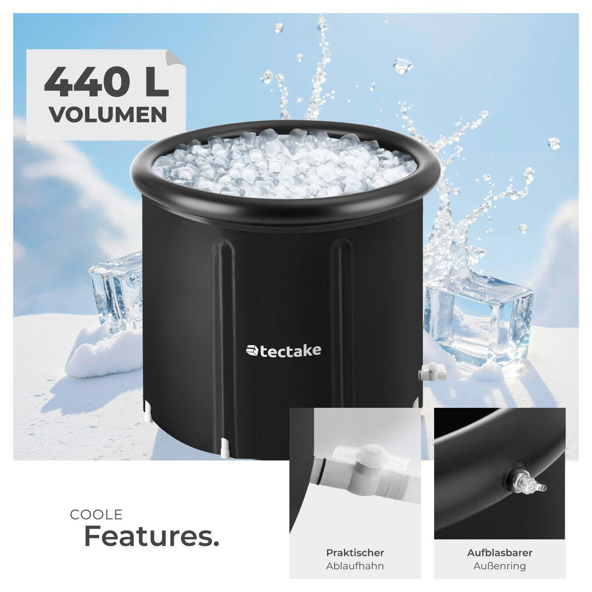 EISBADETONNE Helsinki,inkl. Tragetasche, Pumpe und Wasserkissen,schwarz - Schwarz, Kunststoff (90/75/90cm) - tectake