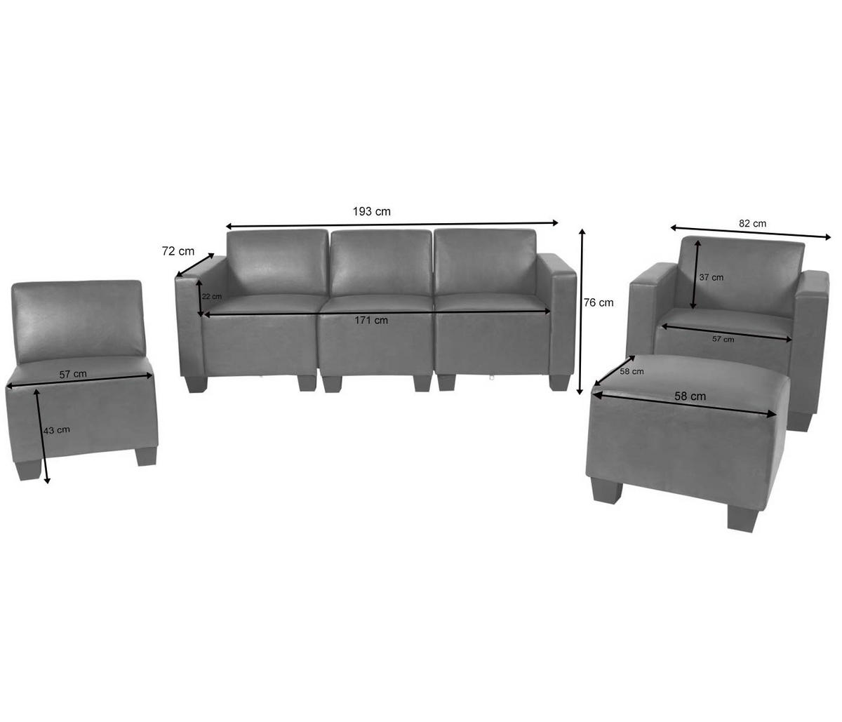 COUCH-GARNITUR Grau - Grau, Textil (193/76/72cm) - MCW