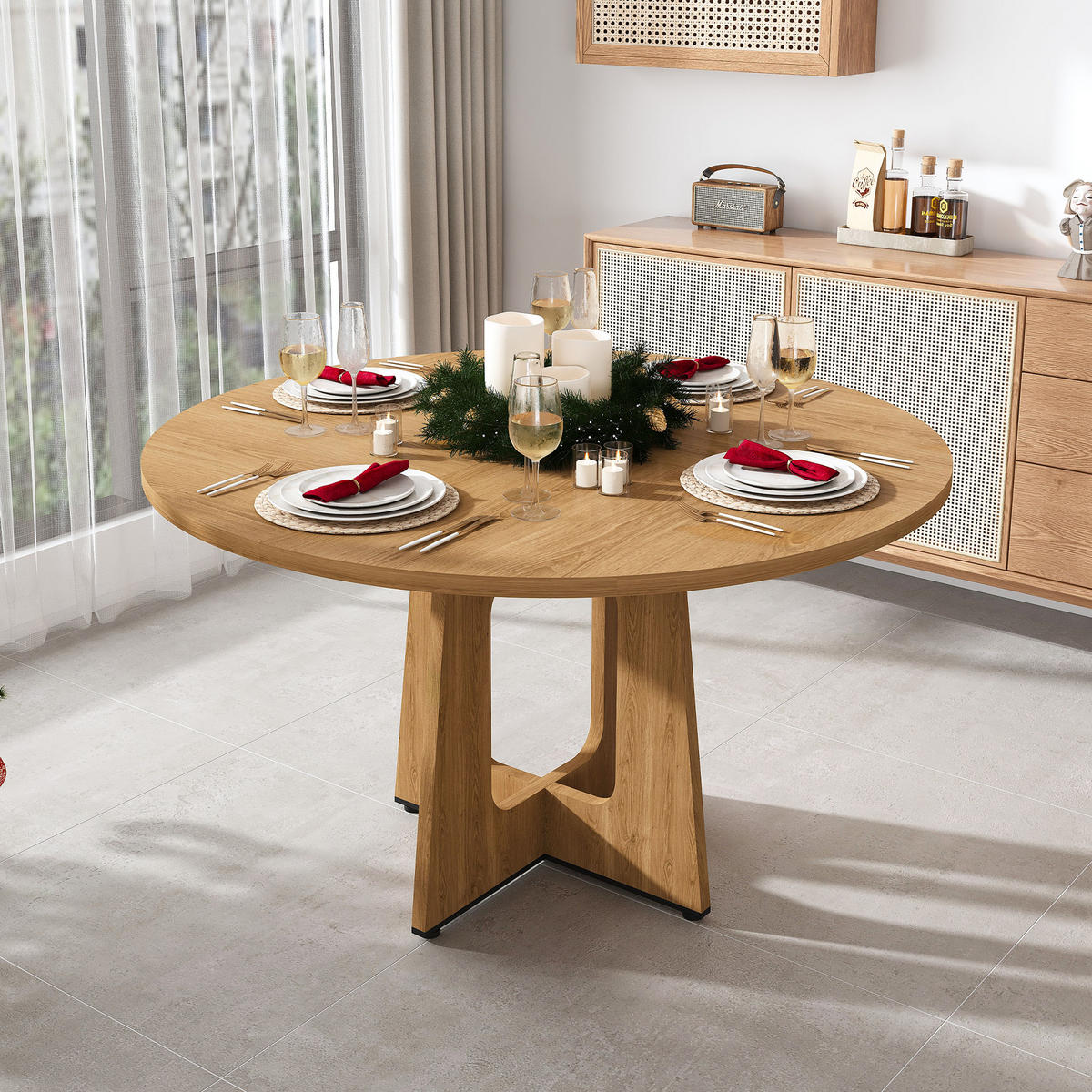 JÍDELNÍ STŮL v barvě dubu s MDF deskou a ořechovou dýhou do jídelny a obývacího pokoje, 120×120×76 cm - barva dubu, kompozitní dřevo (120/120/76cm) - STILVORA