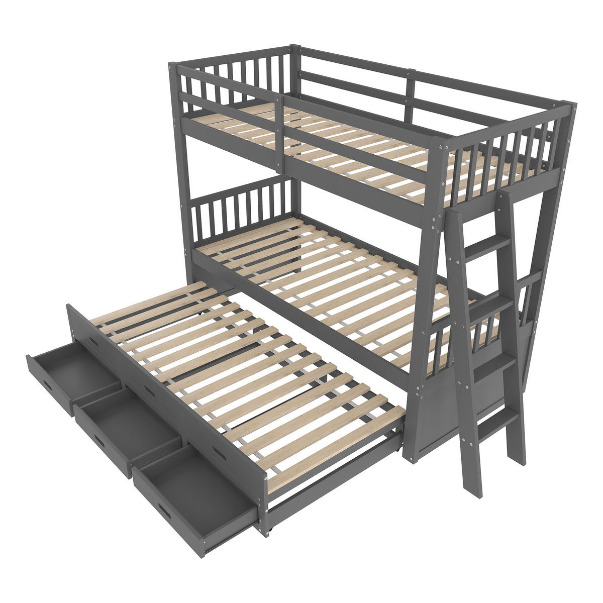 ETAGENBETT 90/200 cm grau mit 3 Schubladen und Ausziehbett für Kinder - Grau, Holz (90/200cm) - OKWISH