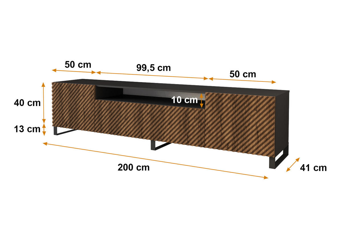 LOWBOARD ZENO-S 200x53x41 cm -Schwarz / Katania - Eiche Wotan/Schwarz, Holzwerkstoff (200/53/41cm) - ALTDECOR