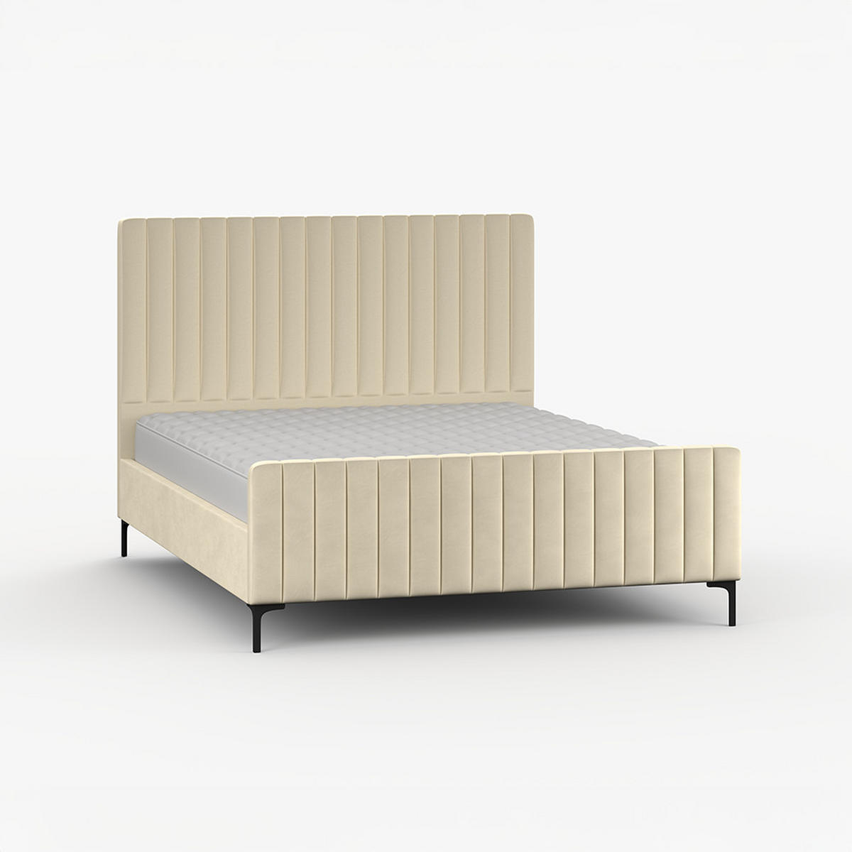 POLSTERBETT AURORA, Lattenrost, ohne Bettkasten, gepolsterte Kopfstütze 160/200 in Creme - Creme/Schwarz, Holz/Textil (160/200cm) - imoebel24