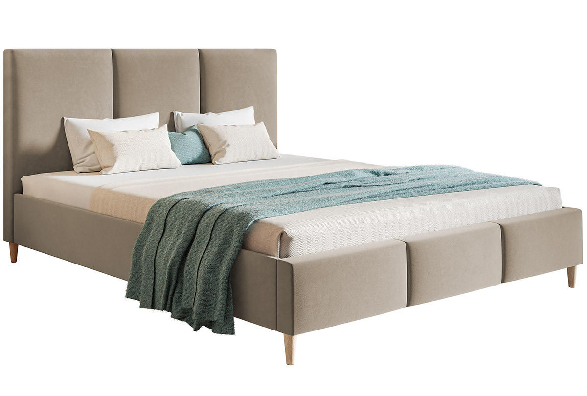 BETT Beigebraun LUXO 7 Gepolstert Mit Holzbeinen 120x200 cm - Beige, Textil (120/200cm) - Sepro Meble