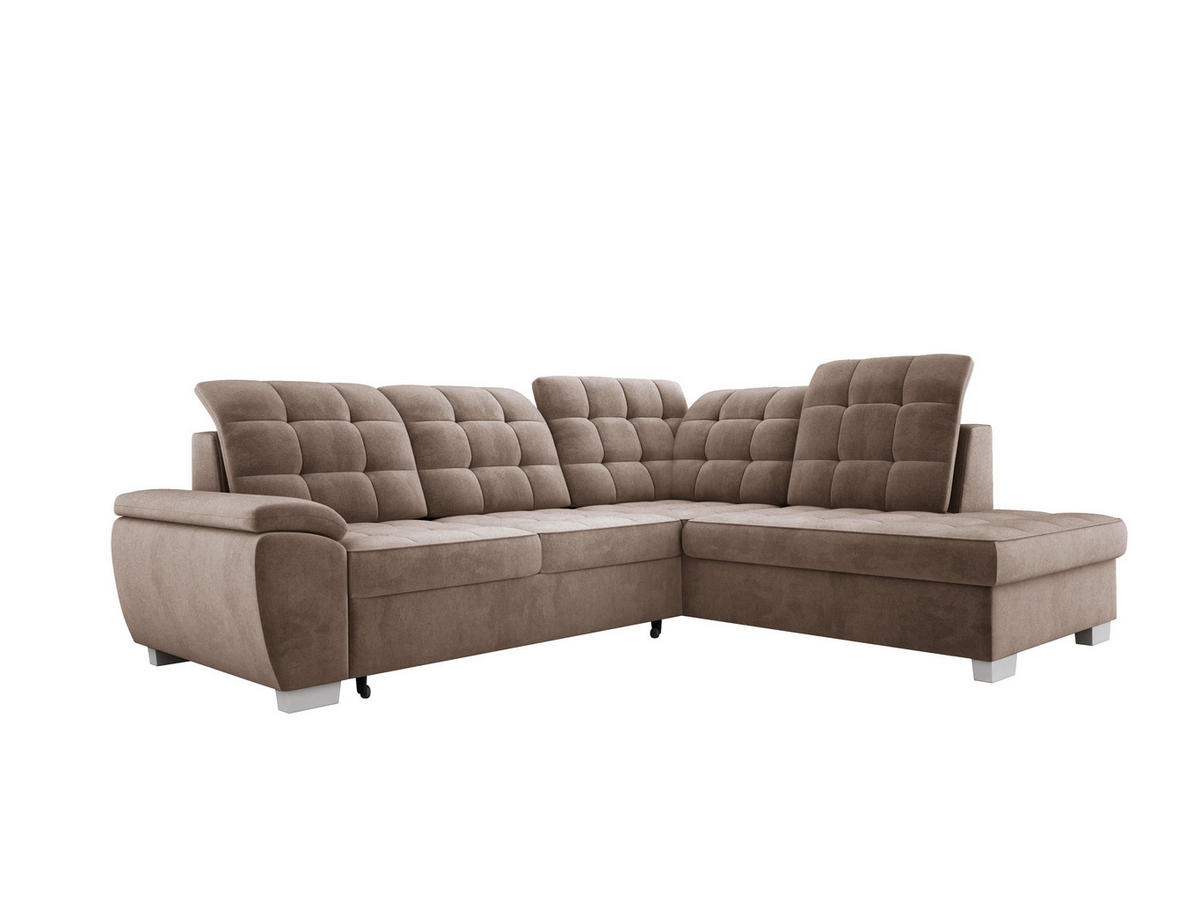 ECKSOFA LOTTA SALVADOR Bettkasten verstellbare Kopfstützen hochwertige Verarbeitung lose Rückenkissen freistehend RECHTS 258x212x106 cm Cappuccino - Cappuccino, Holz/Textil (258/212cm) - DomoHome