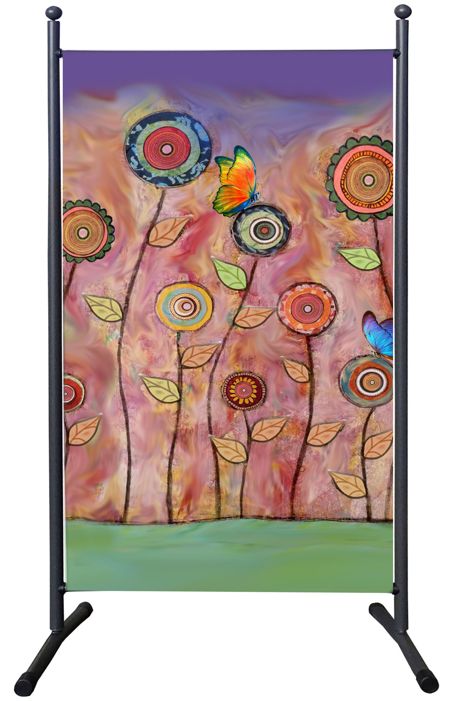PARAVENT 1-tlg. 180x78 cm RETRO Flowers - Dunkelorange/Multicolor, Metall (78/180cm) - QUICK STAR