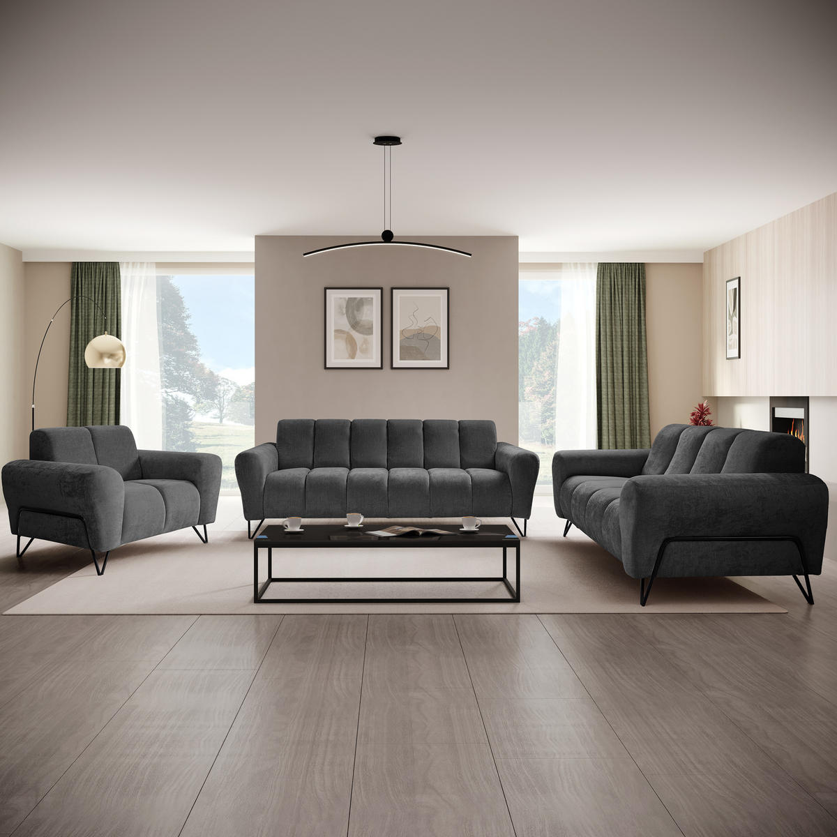 2-SITZER SOFA Volare ohne Schlaffunktion Anthrazit - Anthrazit/Schwarz, Textil/Metall (160/83/98cm) - Beautysofa