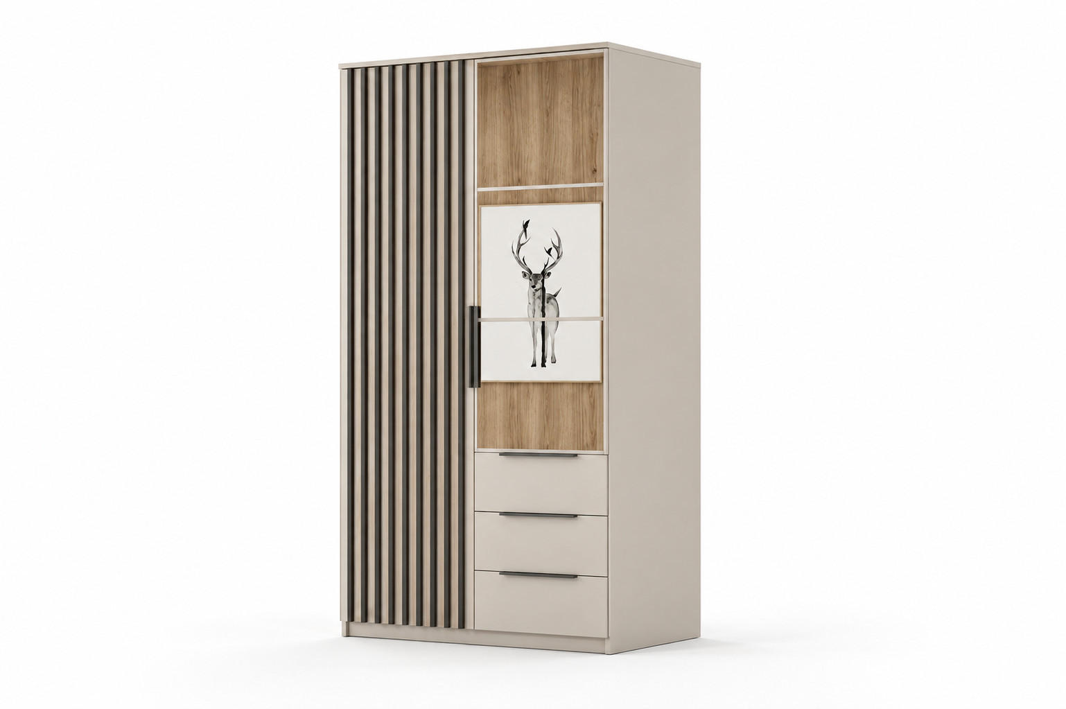 DREHTÜRENSCHRANK Torino - Kaschmir - Weiß, Holzwerkstoff (100/215/61cm) - BM-Möbel