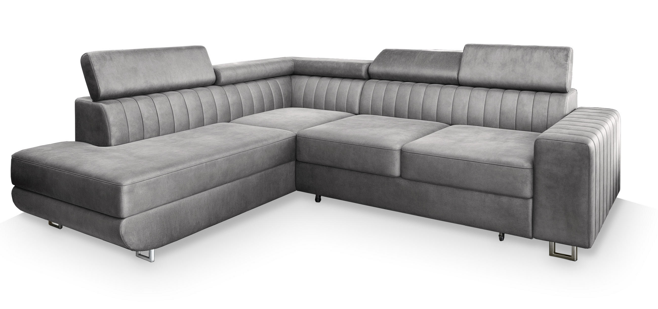 ROHOVÁ SEDAČKA NOLA světle šedá - stříbrná/světle šedá, kov/dřevo (253/190cm) - MASSENO