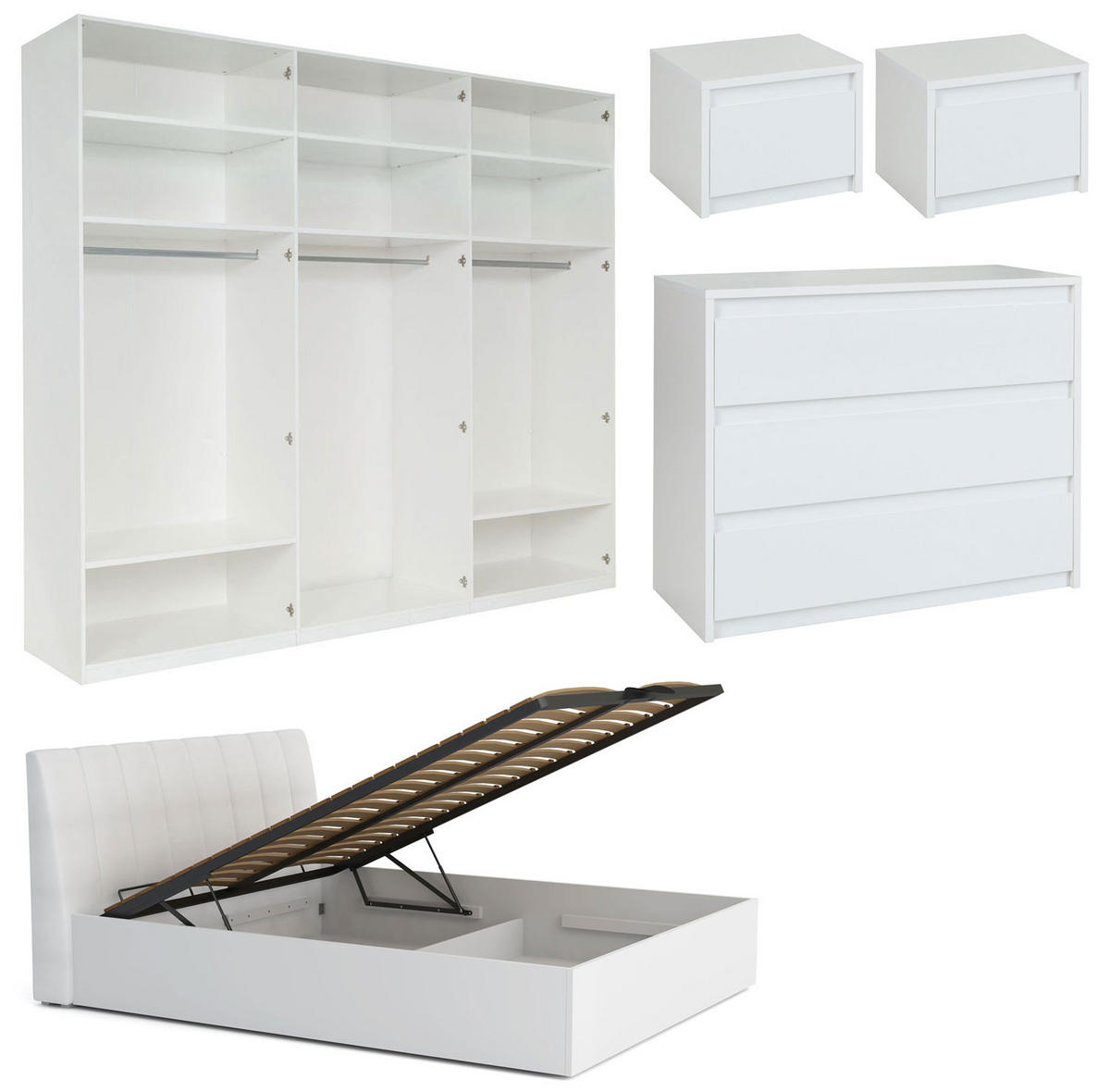 SCHLAFZIMMER-SET Italia Weiß matt / weiß hochglanz 6-teilig - Weiß Hochglanz/Weiß, Holz/Holzwerkstoff (160/200cm) - Feldmann-Wohnen