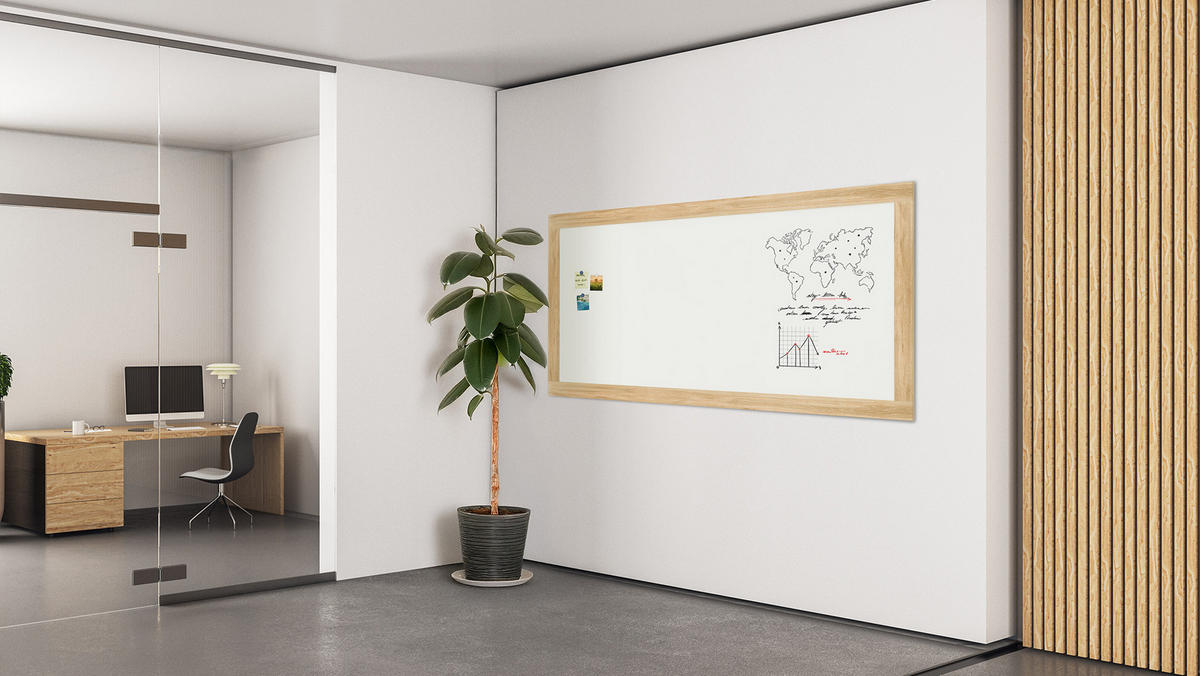 MAGNETISCHES Whiteboard, trocken abwischbar PREMIUM 200x100cm, massiver Rahmen im Eichendesign - Weiß, Metall (200/100/2cm) - ALLboards