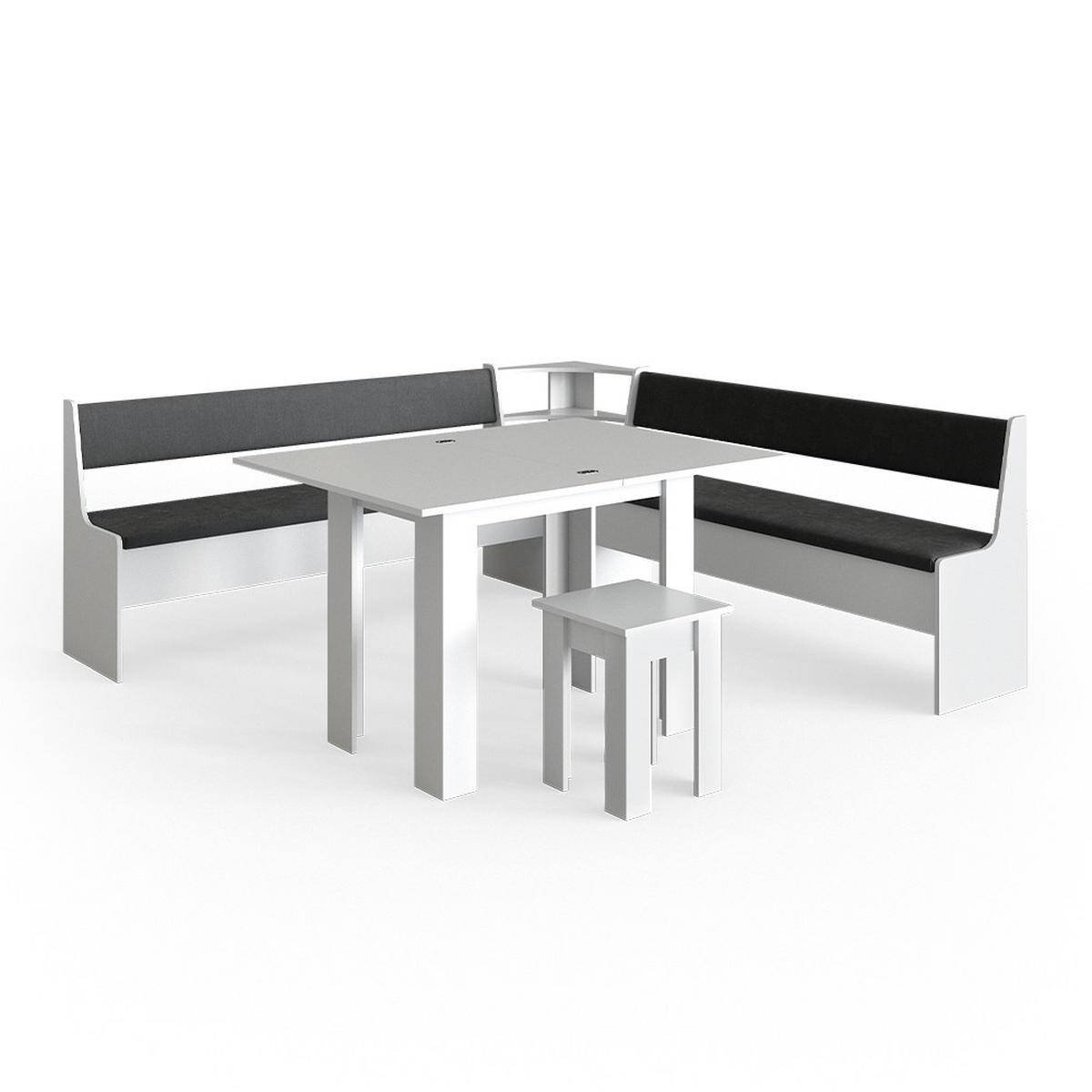 ECKBANKGRUPPE Roman Weiß 210 x 41.5 cm mit Tisch - Anthrazit/Weiß, Holzwerkstoff (210/80/210cm) - Vicco