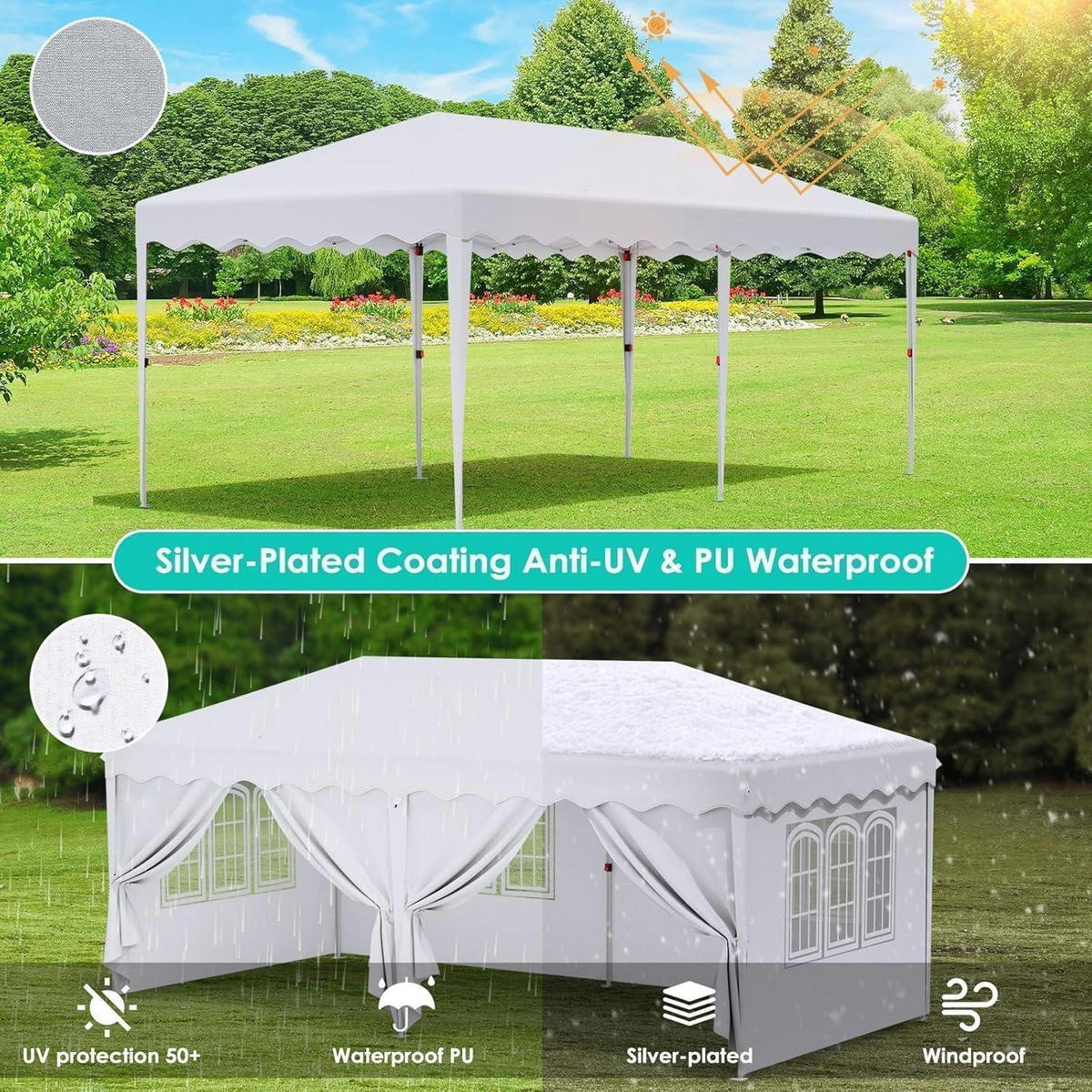 FALTPAVILLON 3x6 m Weiß Wasserdicht mit 6 Seitenteilen - Weiß, Metall (300/270/600cm)