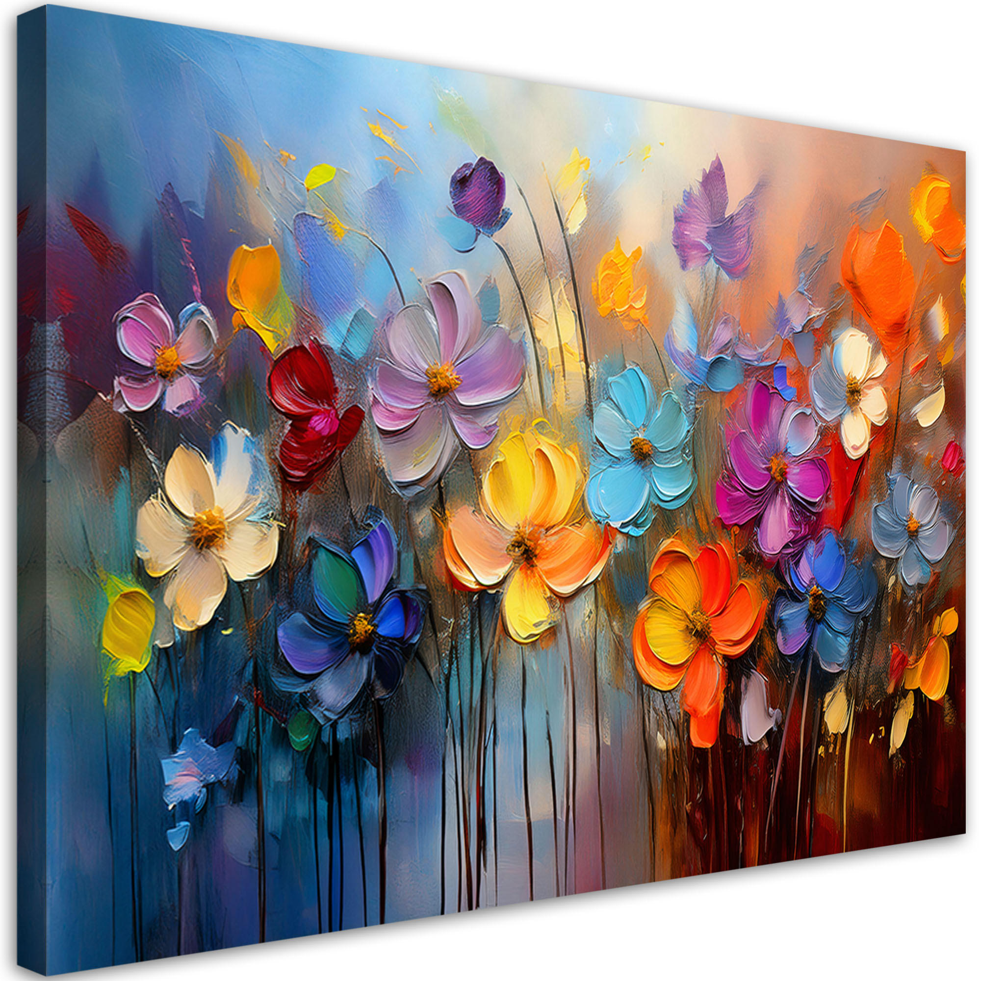 WANDBILD bunt bemalte blumen - Multicolor, Textil (60/40cm) - Feeby