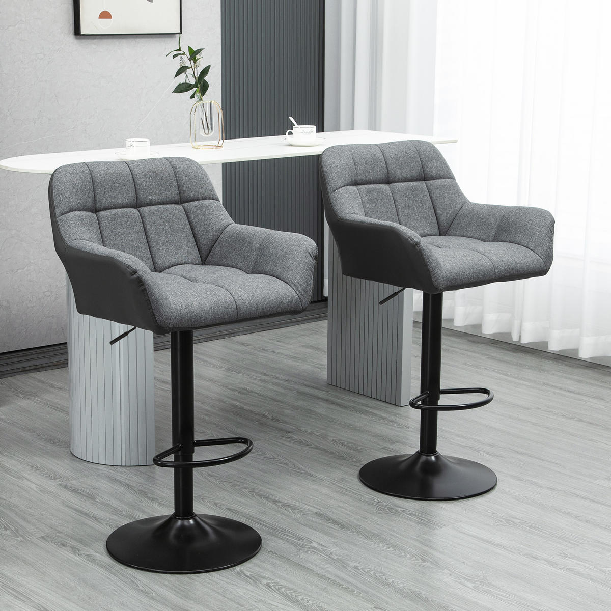 BARHOCKER 2er-Set Grau 57.5/52.5/114.0 cm - Grau, Leder (52.5/114/57.5cm)