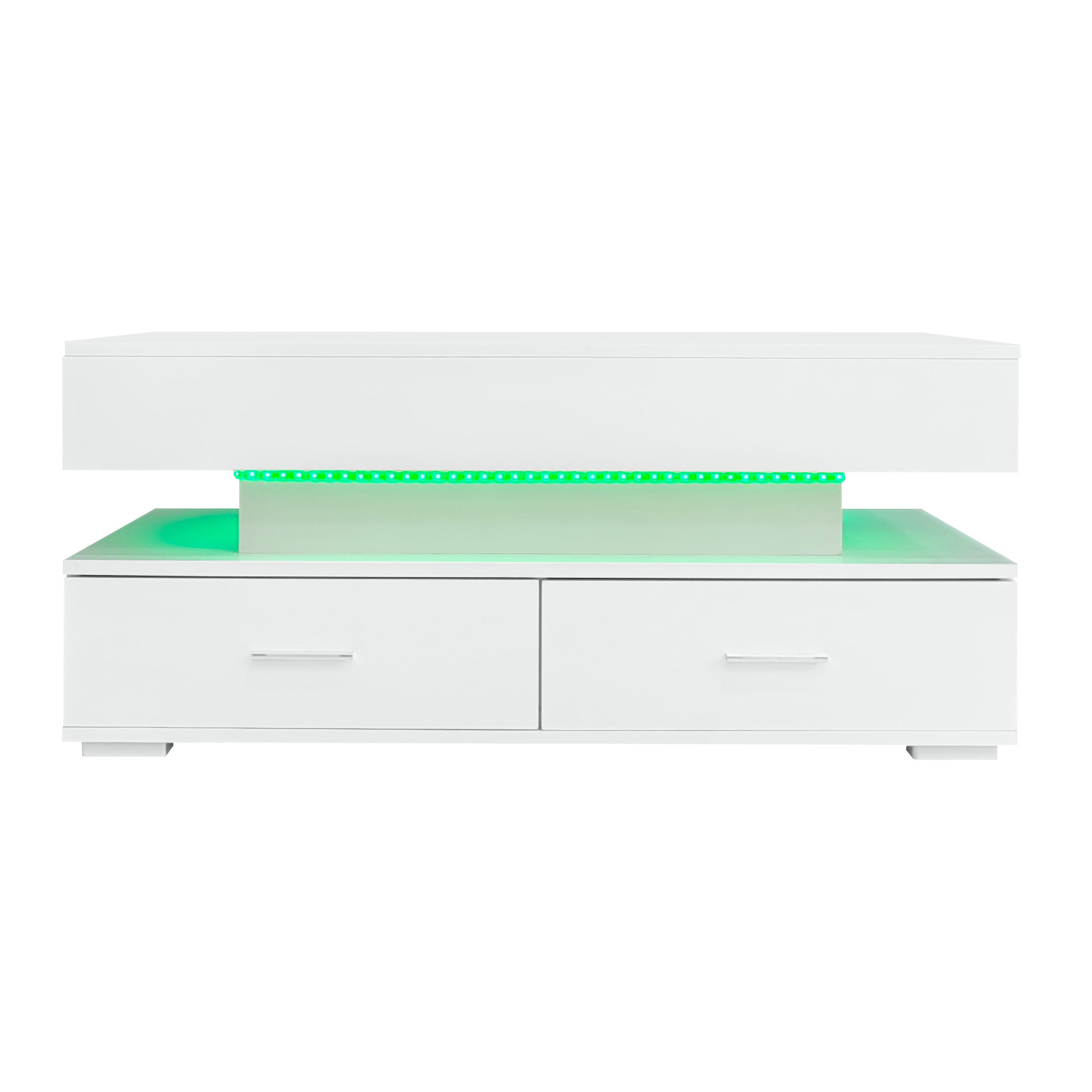 COUCHTISCH Weiß 100/50/44 cm mit Hebefunktion und LED-Beleuchtung - Weiß, Holzwerkstoff (50/100/44cm) - PANGIVO
