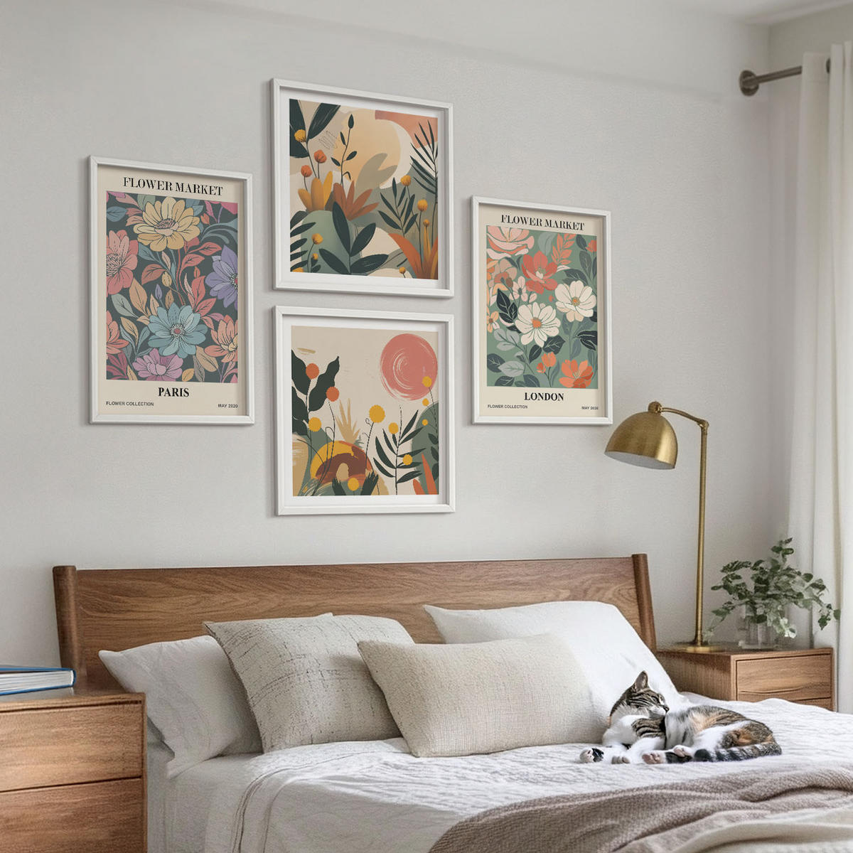 WANDBILDER 4er-Set - 50x50 cm & 40x60 cm Weißer Rahmen - Blumenposter Paris London - Weiß, Kunststoff (50/50cm) - ArtPrintCave
