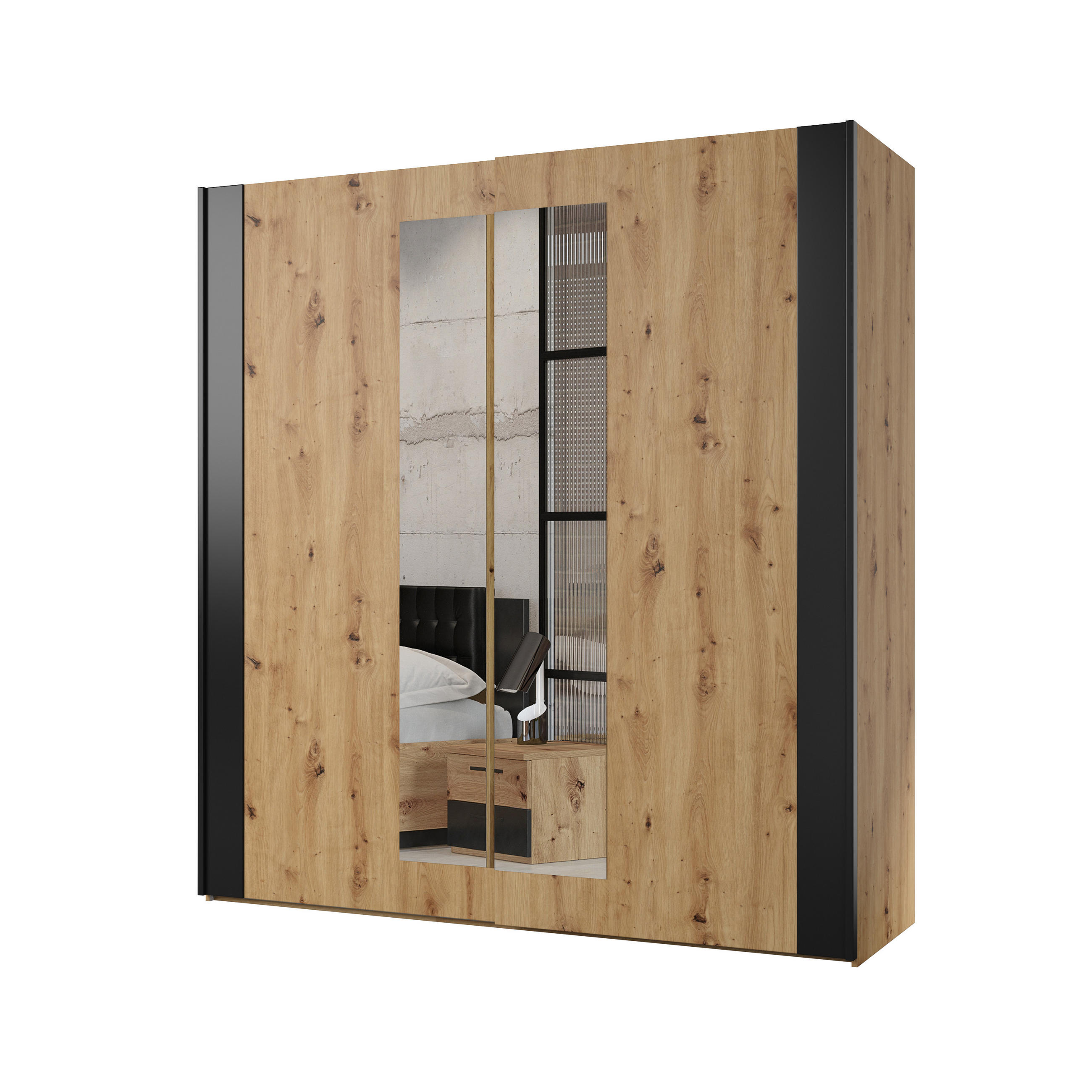 SCHWEBETÜRENSCHRANK SIGNORA 200/213/64 cm 2-türig mit Spiegel Eiche Artisan - Eiche Artisan, Holzwerkstoff (200/213/64cm) - MASSENO