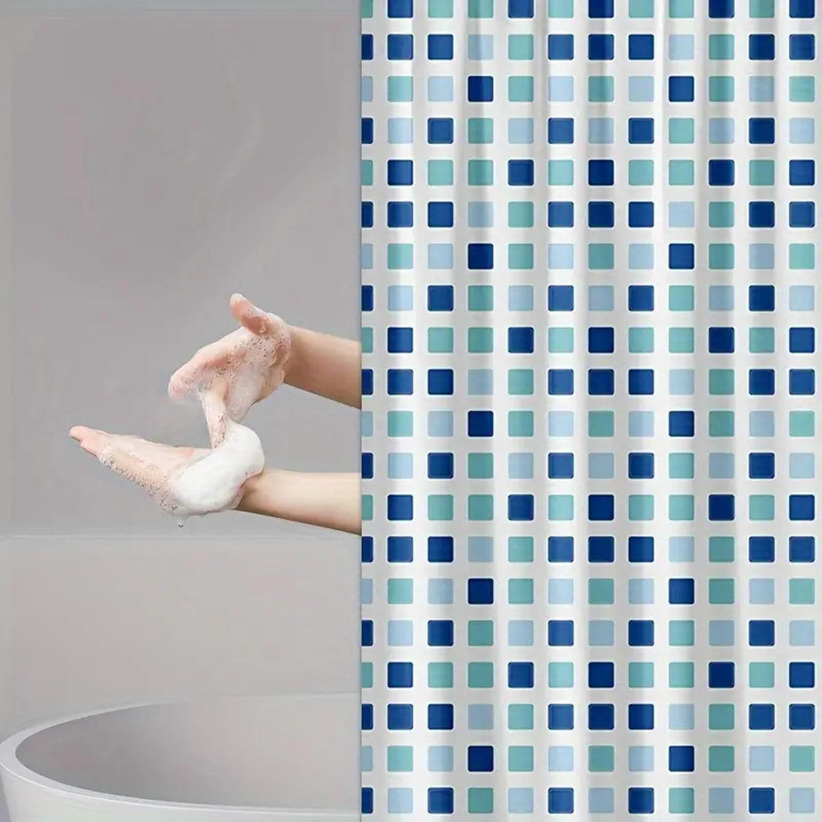 DUSCHVORHANG Blau 180 x 180 cm mit Haken Badezimmer - Multicolor, Kunststoff (180/180cm) - MCBOSON