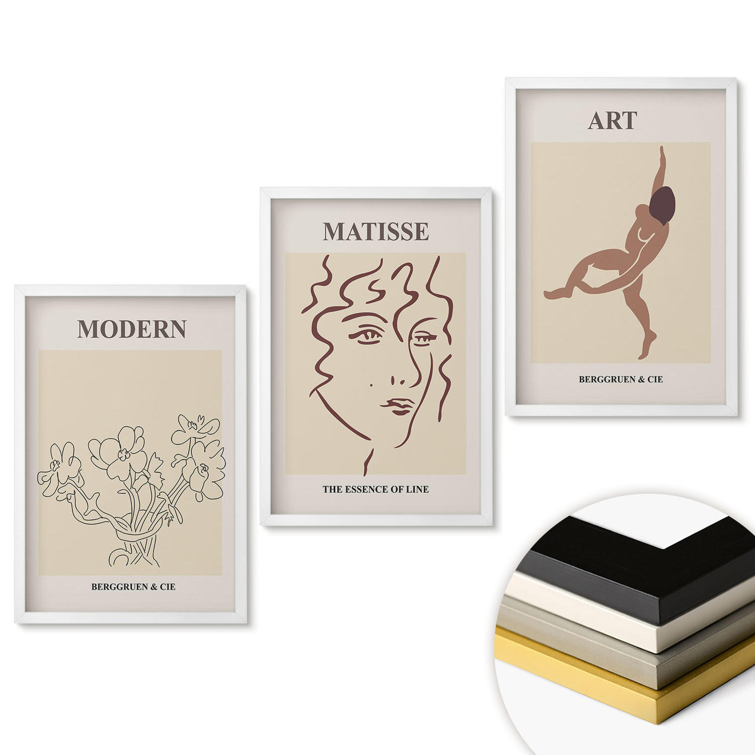 WANDBILDER 3er-Set - 40x60 cm Weißer Rahmen - Stilvolle Grafiken, Blumen, Figuren - Weiß, Kunststoff (40/60cm) - ArtPrintCave