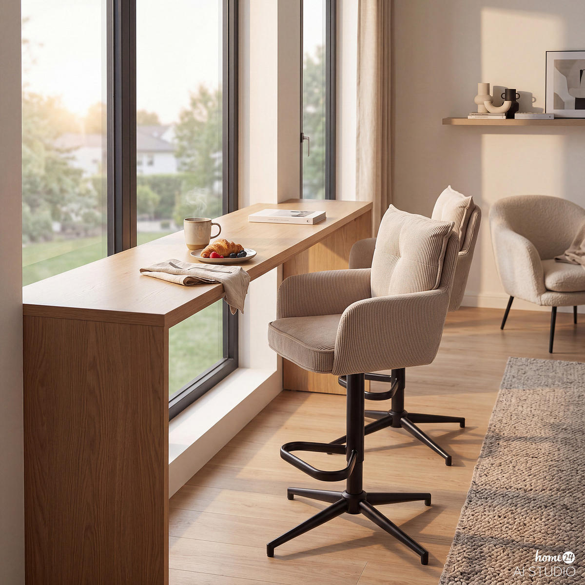 BARSTUHL - 2er-Set - Höhenverstellbar - Cord / Eisen - Cappuccino, Textil/Metall (54/100/58cm) - home24
