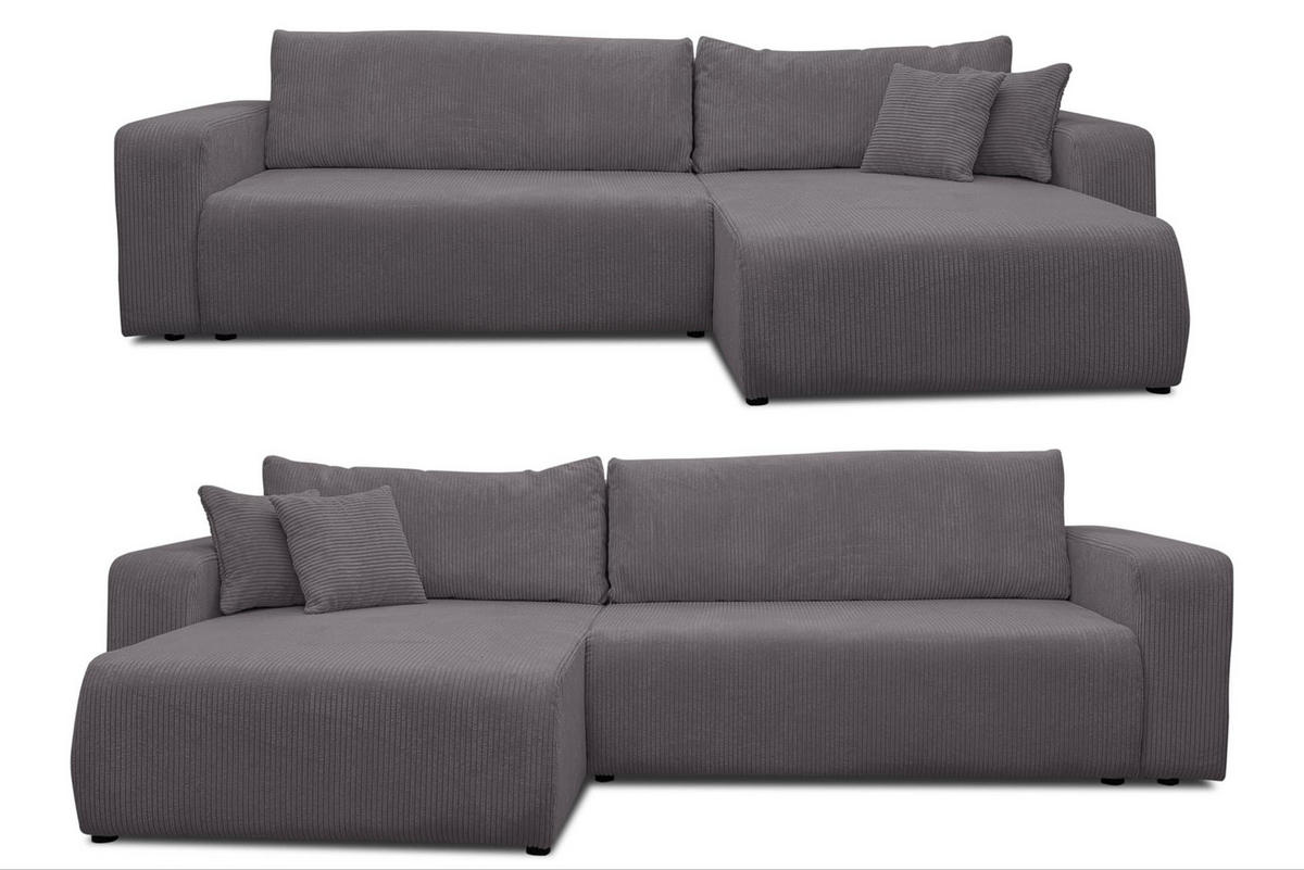 ECKSOFA Luna XL mit Schlaffunktion und Bettkasten Cord-Stoff (Dunkelgrau) - Dunkelgrau, Textil (274/142cm) - VENASI MÖBEL