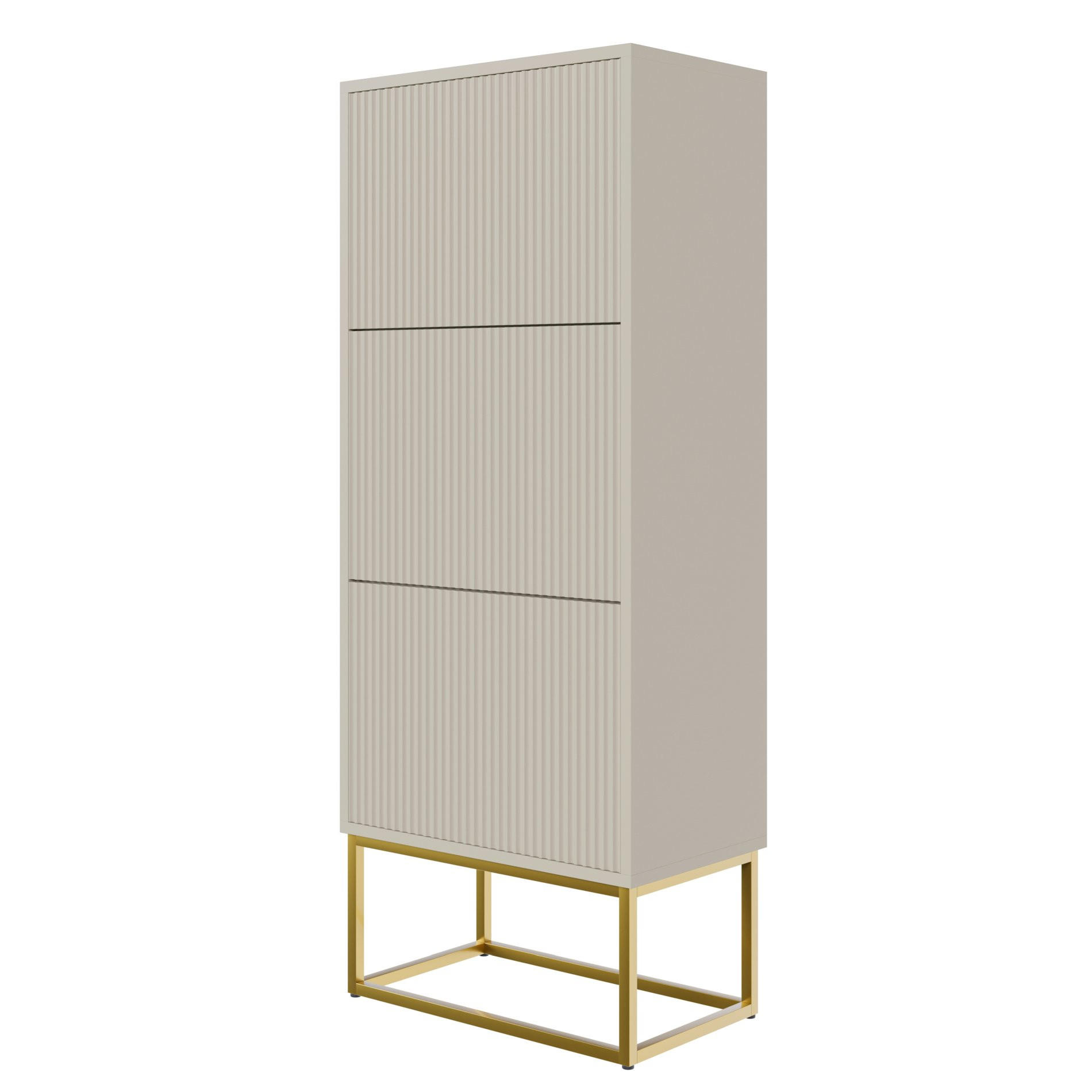 SCHUHSCHRANK Veldio mit 3 Klappen Greige mit goldenem Metallgestell 50 cm - Taupe/Goldfarben, Holzwerkstoff/Metall (50/125/30cm) - Selsey