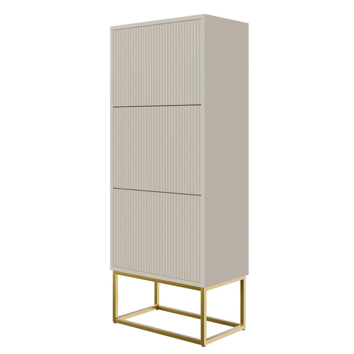 SCHUHSCHRANK Veldio mit 3 Klappen Greige mit goldenem Metallgestell 50 cm - Taupe/Goldfarben, Holzwerkstoff/Metall (50/125/30cm) - Selsey