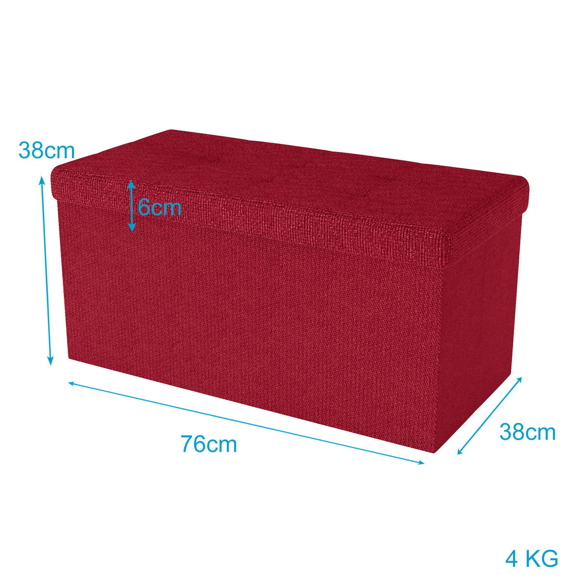 SITZTRUHE Faltbar 76/38/38 cm (Rot) - Rot, Textil (38/38/76cm) - Intirilife