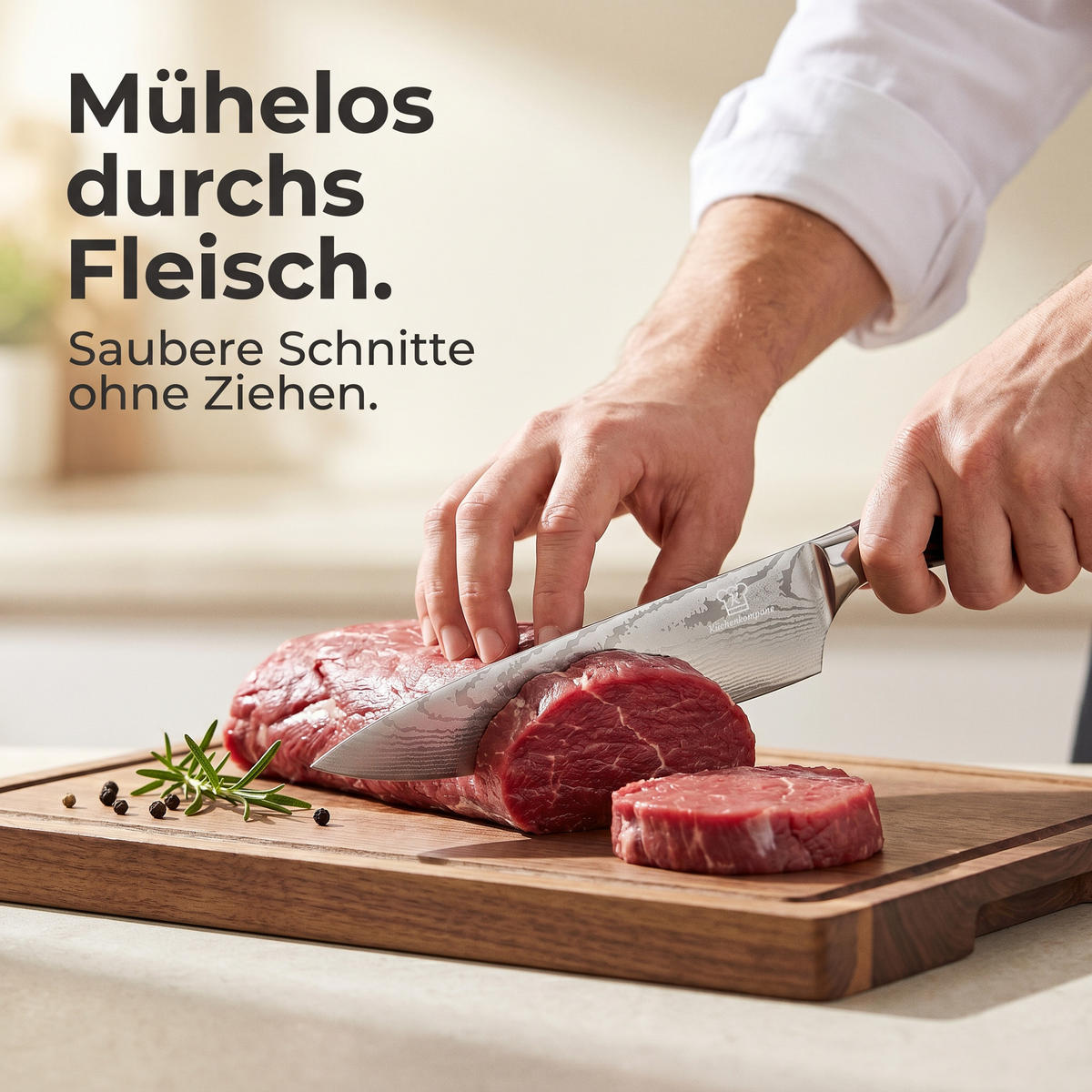 KÜCHENKOMPANE Profi Messer-Set 8-tlg. – Edelstahl Küchenmesser mit Pakkaholz-Griffen - Braun, Holz/Metall - Küchenkompane