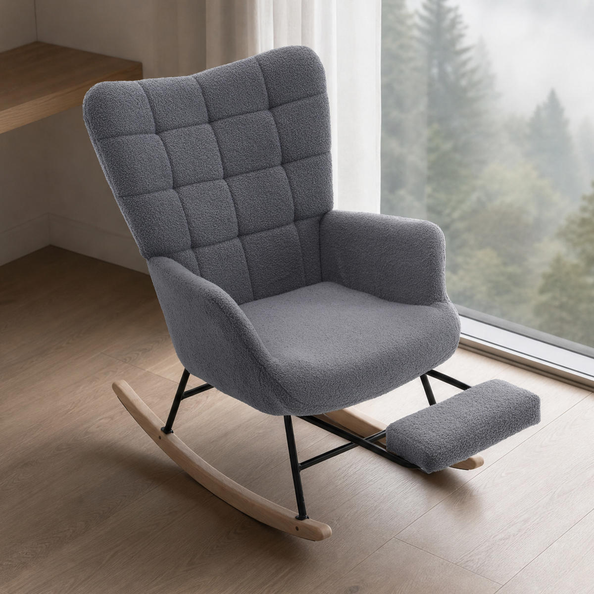 SCHAUKELSTUHL wohnzimmer mit Fußstütze und verdicktem Sitzkissen ,Bodenschutzleiste, grau - Grau, Holzwerkstoff/Textil (68/91/88cm) - STILVORA