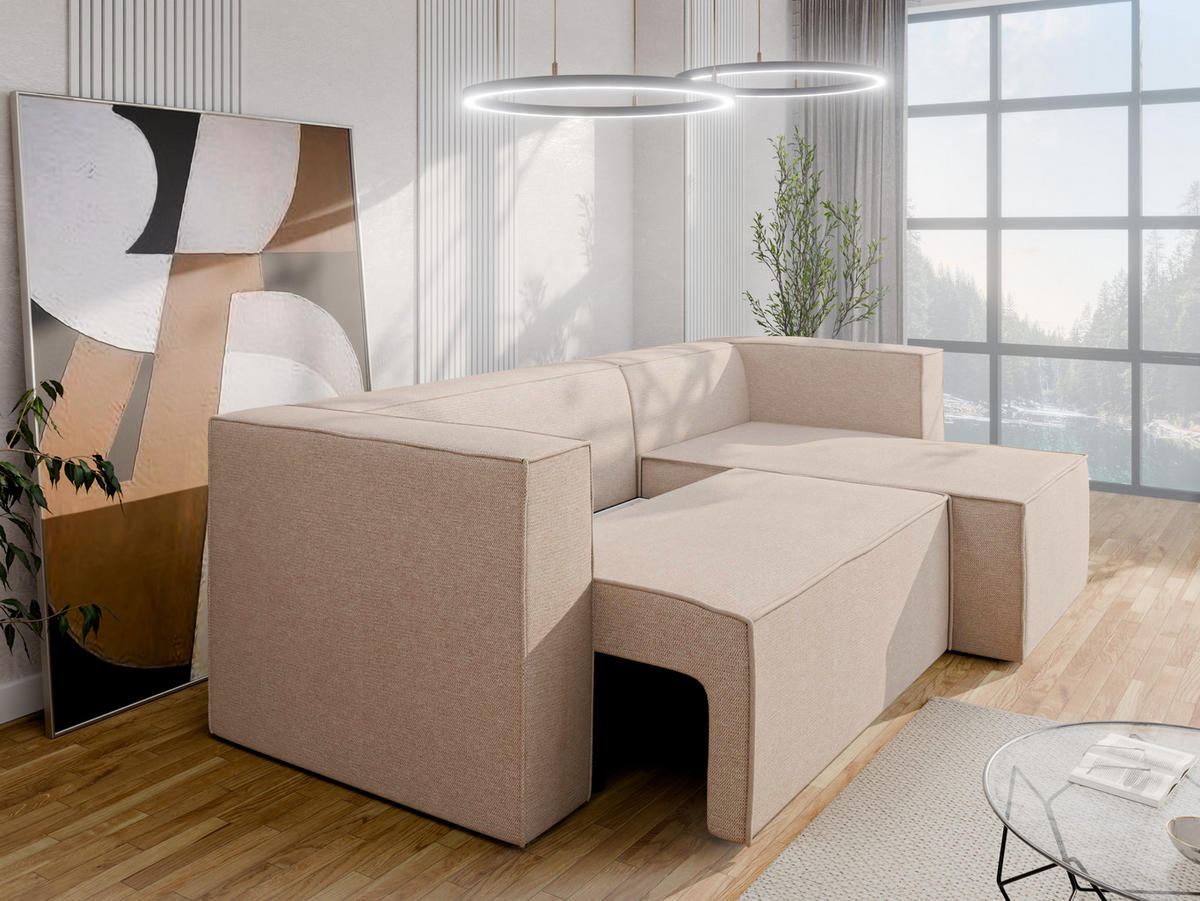 ECKSCHLAFSOFA AURIX Schlafsofa mit Bettkasten, Beige - Beige, Holz (150/244cm) - Panda Möbel