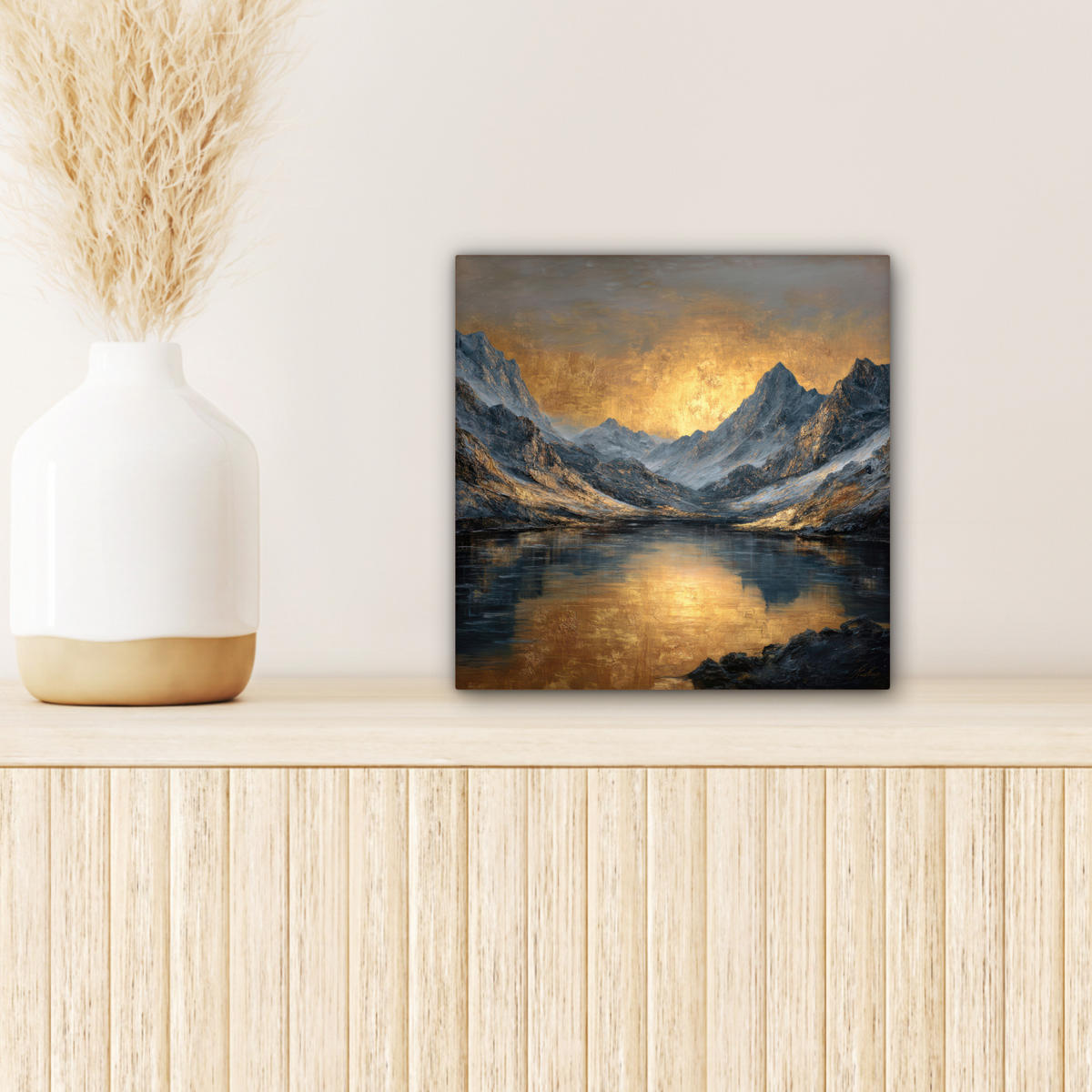 LEINWANDBILD Bergkulisse mit goldenem Sonnenuntergang Deko Wohnzimmer 20x20 cm - Goldfarben, Textil (20/20cm) - MuchoWow