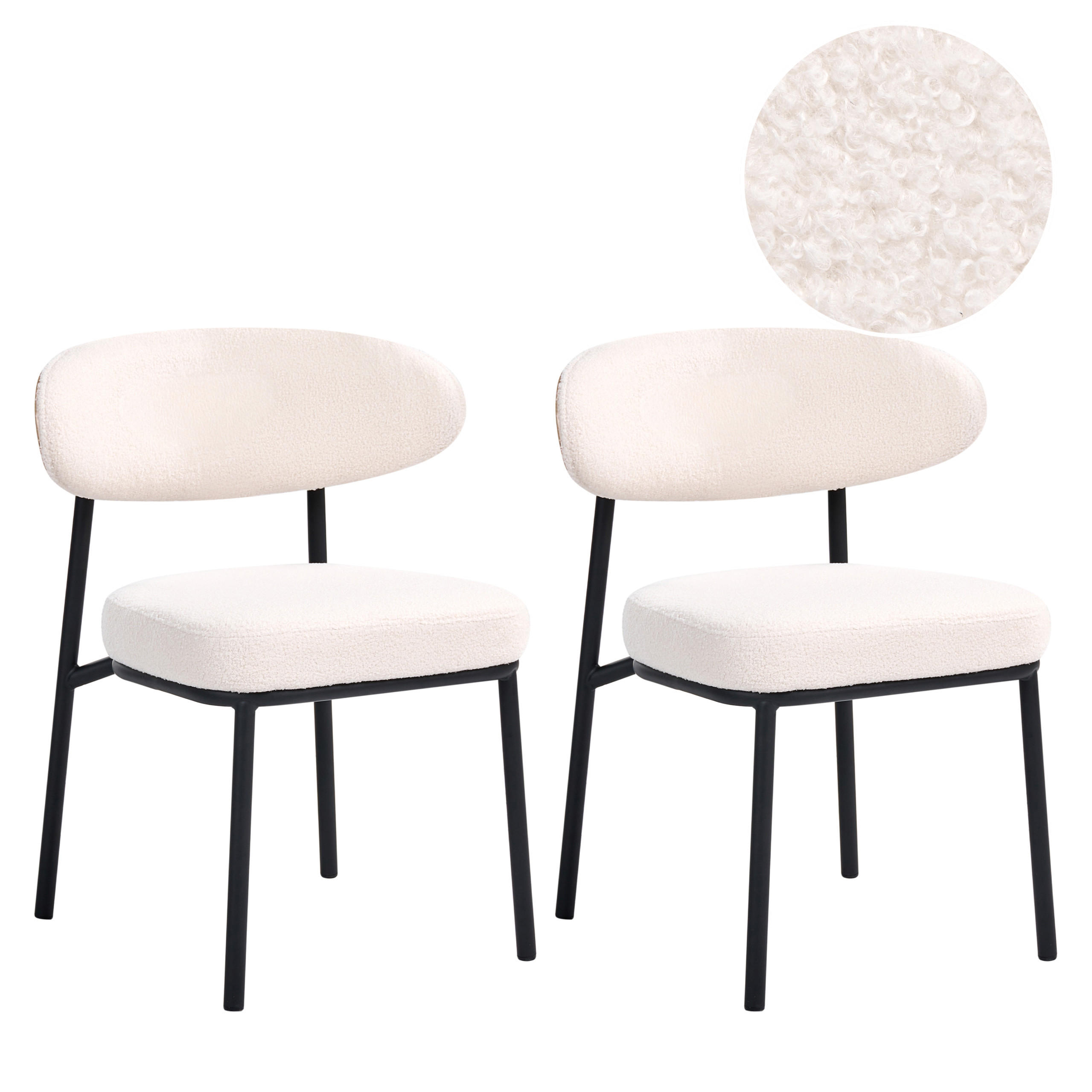 ESSZIMMERSTUHL 2er Set Bouclé Cremeweiß Winton - Creme, Textil (61/78/54cm) - Beliani