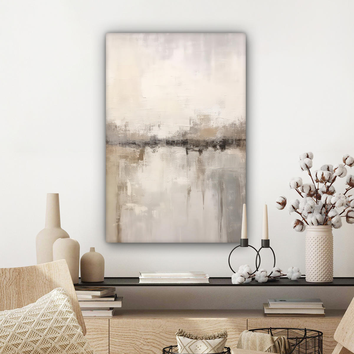 LEINWANDBILD Moderne Kunst - Abstrakt - Beige 60x90 cm - Beige, Textil (60/90cm) - MuchoWow