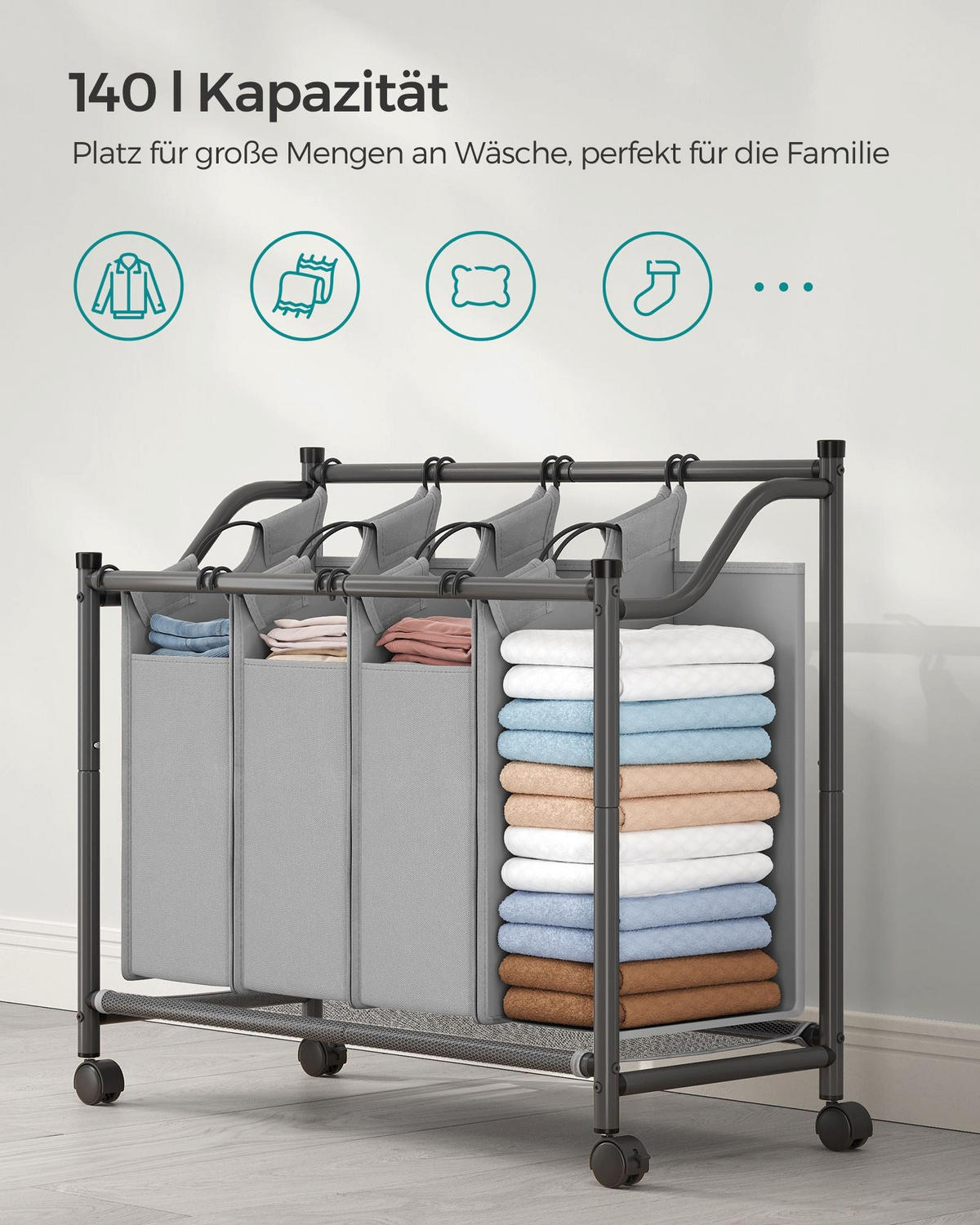 WÄSCHEKORB MAPUTO - Grau, Metall (38.5/81/87.5cm) - Hansiro