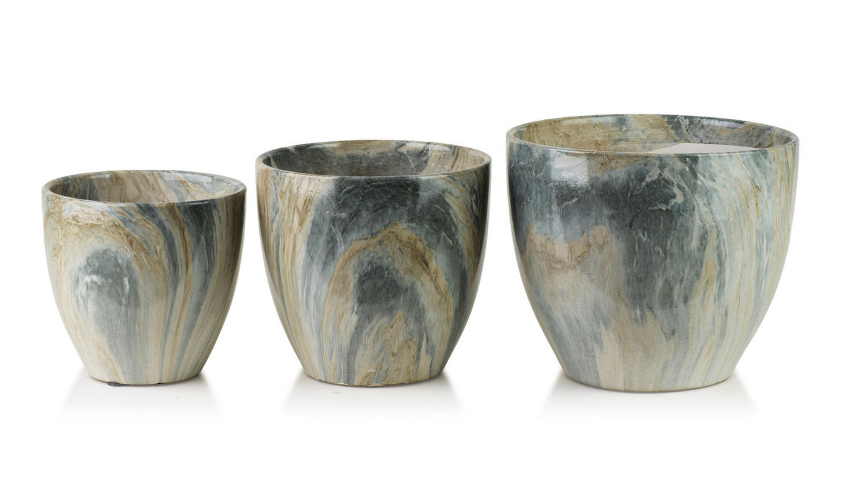 BLUMENTOPF Neva Marble 3er Set Grau 25x25x21/20,5x20,5x18/16x16x15 cm Keramik - Grau, Keramik (25/21cm) - Mondex