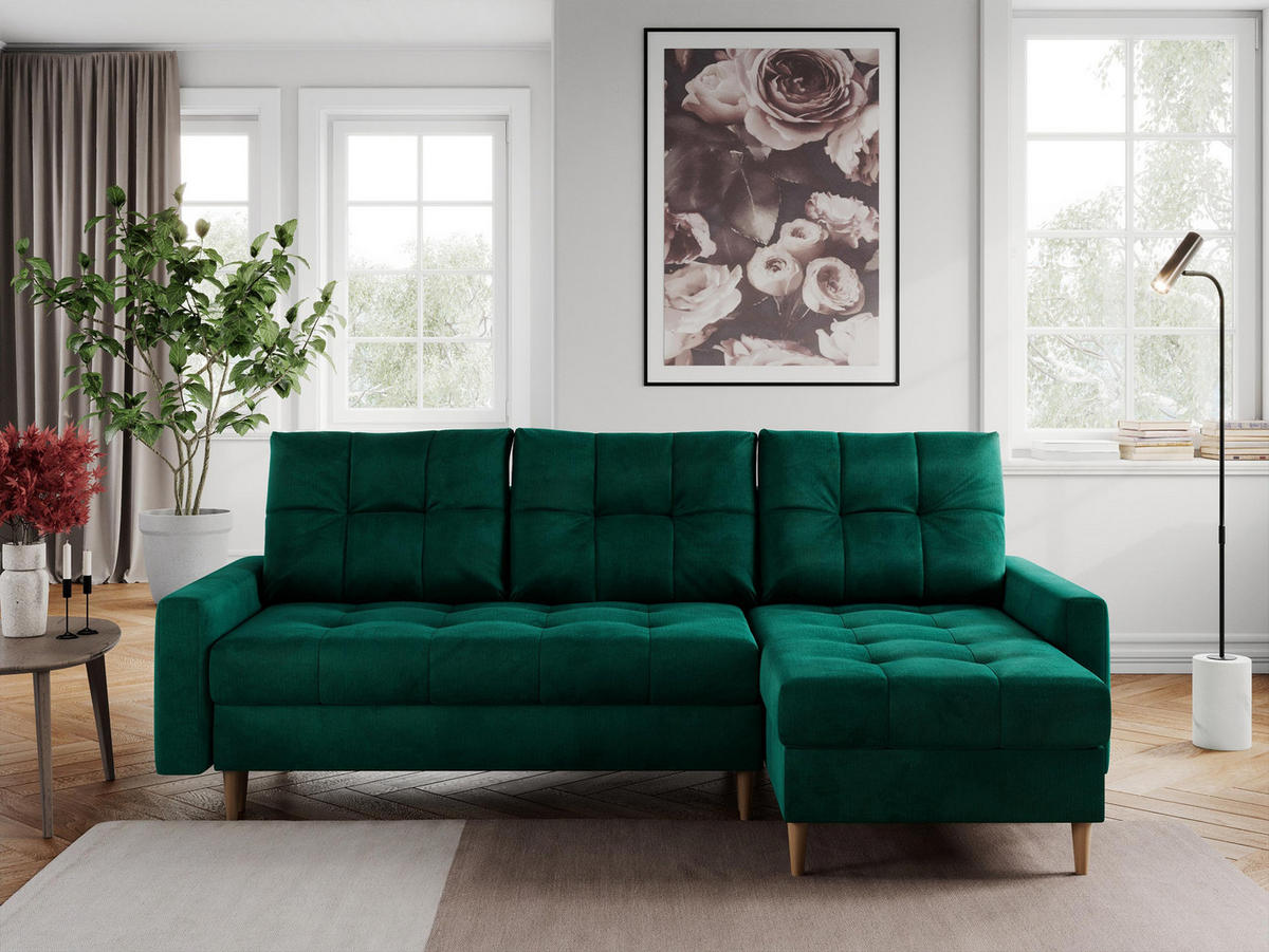 ECKSOFA Colin Velvet Dunkelgrün - Dunkelgrün/Braun, Holz/Textil (220/140cm) - MKS