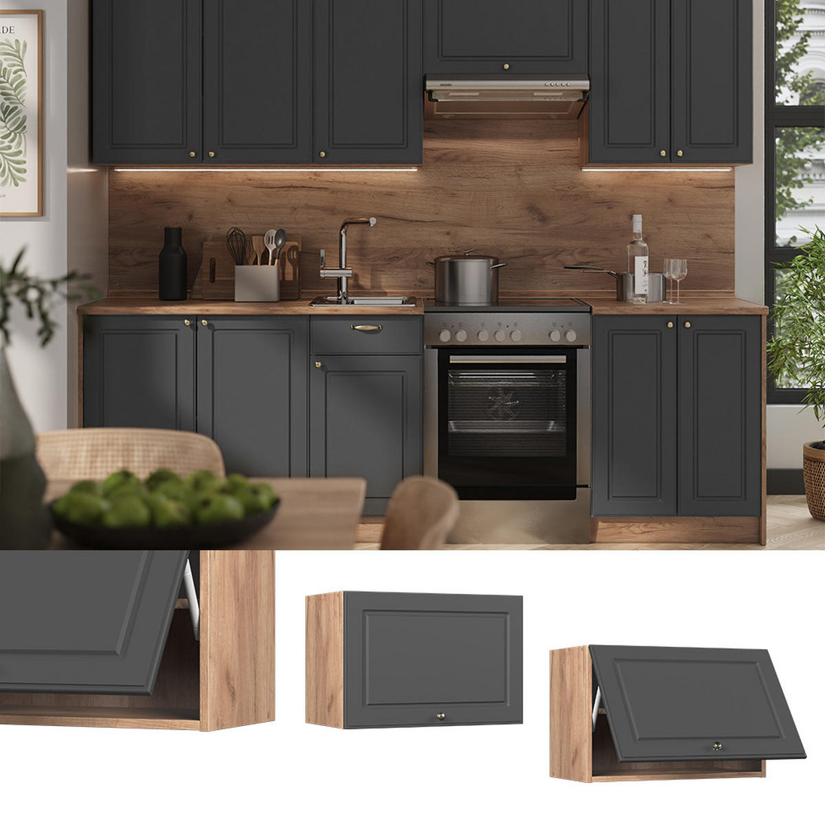 HÄNGESCHRANK Fame-Line, Anthrazit-Gold Landhaus/Goldkraft Eiche, 60 cm - Honigeiche/Anthrazit, Holzwerkstoff (60/40/34.1cm) - Vicco