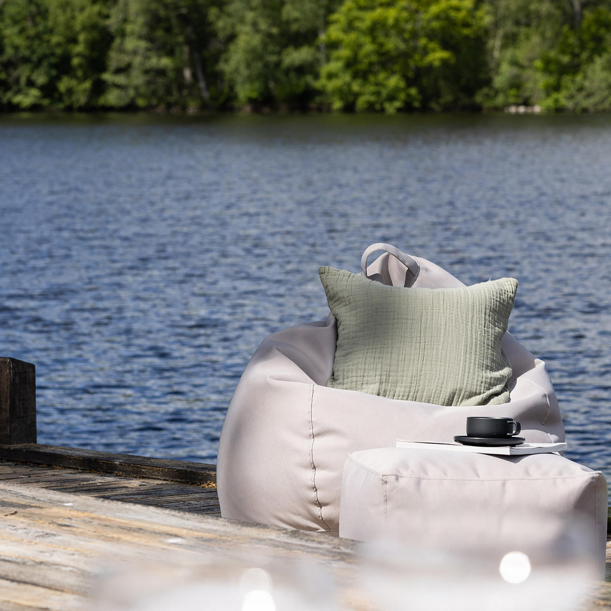 OUTDOOR SITZSACK - Beige, Textil (90/110/90cm) - home24