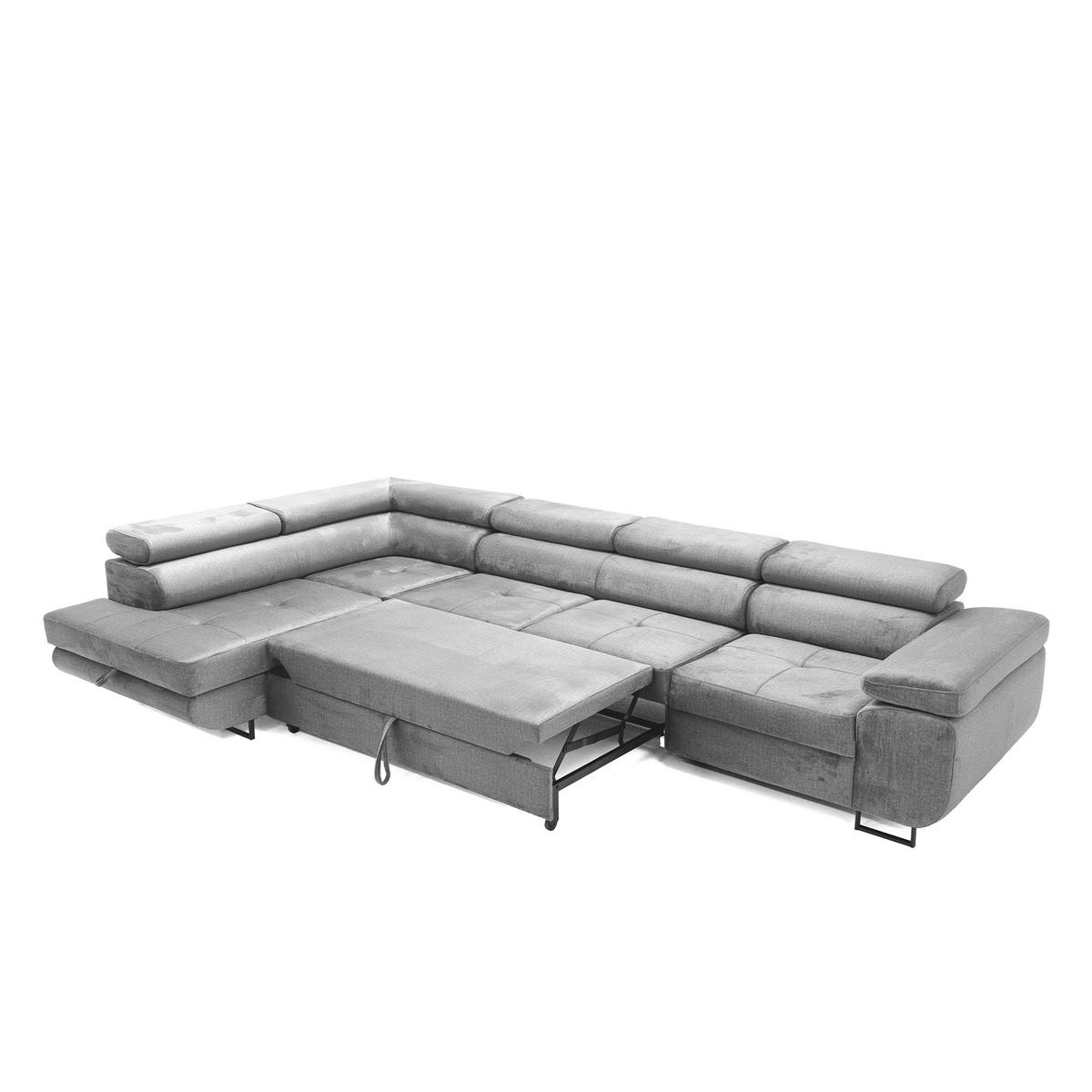 ECKSOFA WILD MAXI L Links mit Schlaffunktion 125x195 Velours Grau - Chromfarben/Grau, Holz/Textil (203/350cm) - Muffo