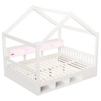HAUSBETT 140/200 cm mit Dachrahmen, Stauraum und LED, DE-41651, in Weiß - Weiß, Holzwerkstoff (140/200cm) - ComfortXL
