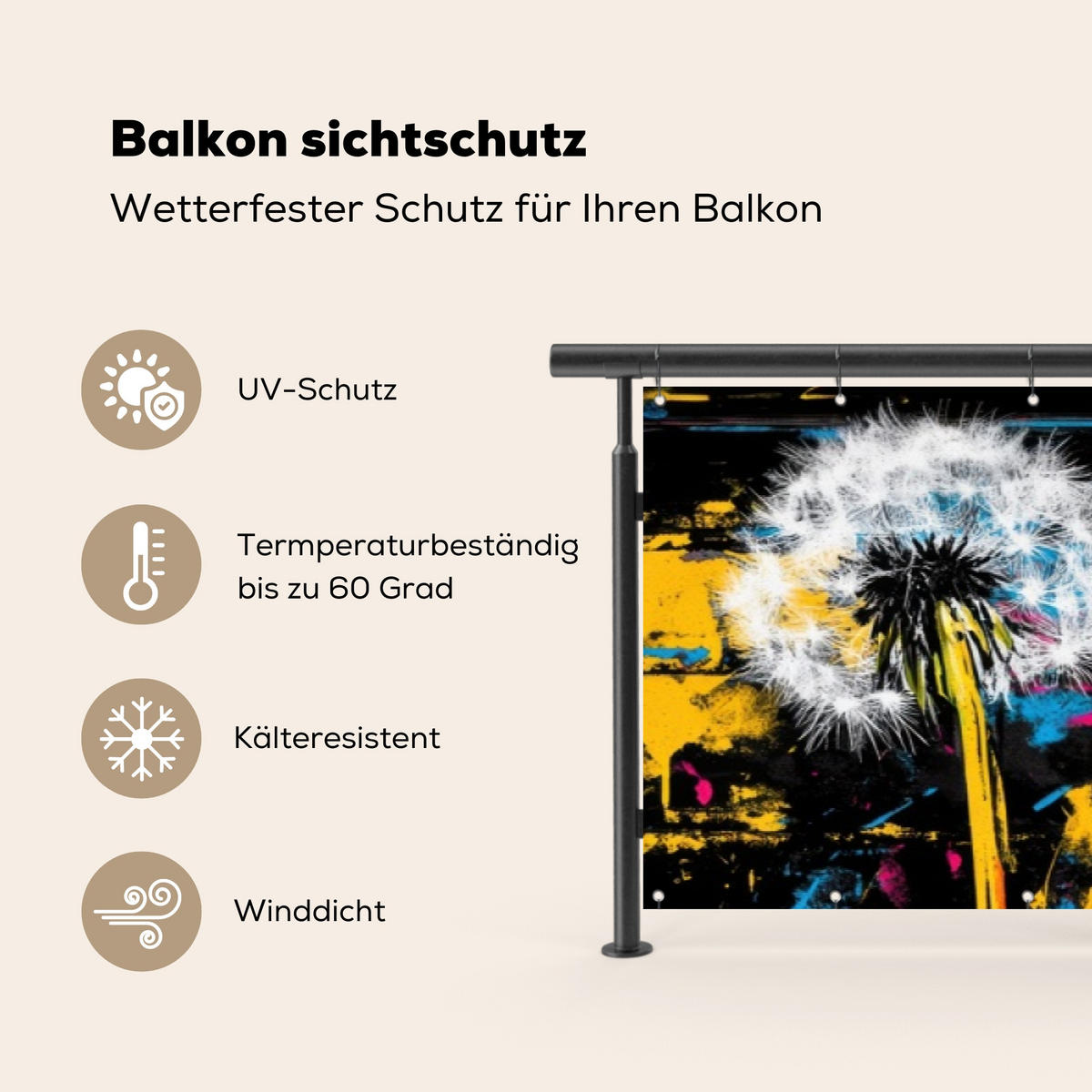 BALKON-SICHTSCHUTZ Straßenkunst - Bunt - Wand - Schwarz, Kunststoff (500/95cm) - MuchoWow