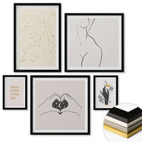 WANDBILDER 5er-Set - 50x50 cm & 20x30 cm & 40x60 cm Schwarzer Rahmen - Minimalistische Boho-Illustrationen - Schwarz, Kunststoff (40/60cm) - ArtPrintCave