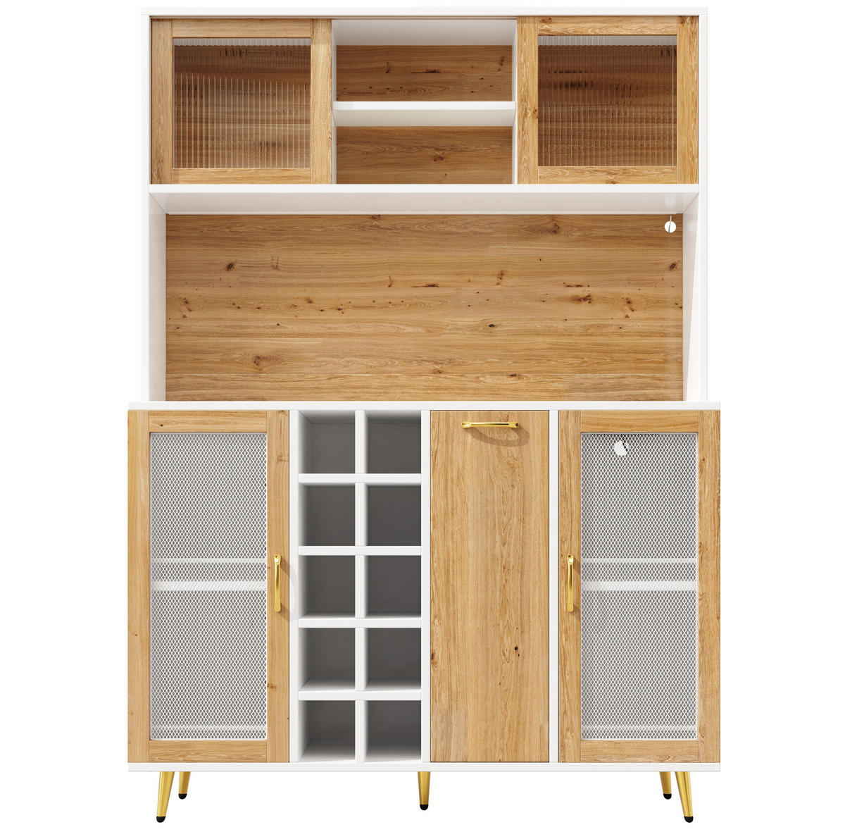 BUFFETSCHRANK 120/40/170 cm Weiß/Holzdekor aus MDF mit LED und Steckdose - Weiß, Holzwerkstoff (120/170/40cm) - OKWISH