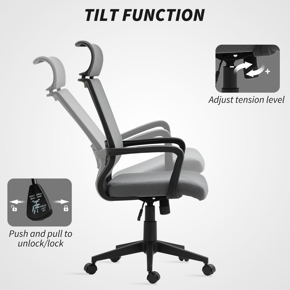 BÜROSTUHL Polyester Schaumstoff Dunkelgrau - Dunkelgrau, Kunststoff (60.5/117/69cm) - HOMCOM