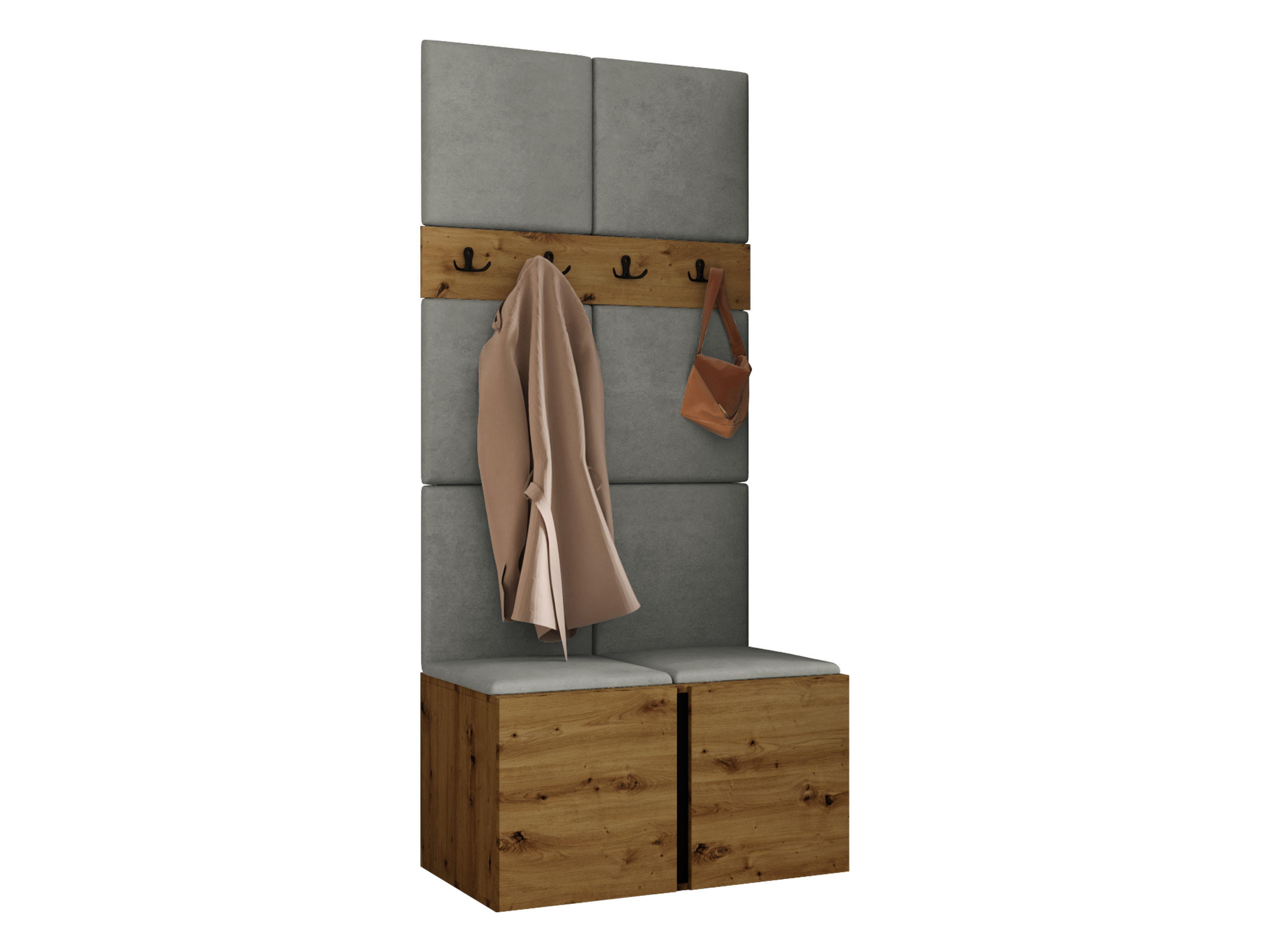 MOBILIER PENTRU HOL Orion IV - stejar Artisan/gri, material plastic/compozit lemnos (84/186/46cm) - MIRJAN24