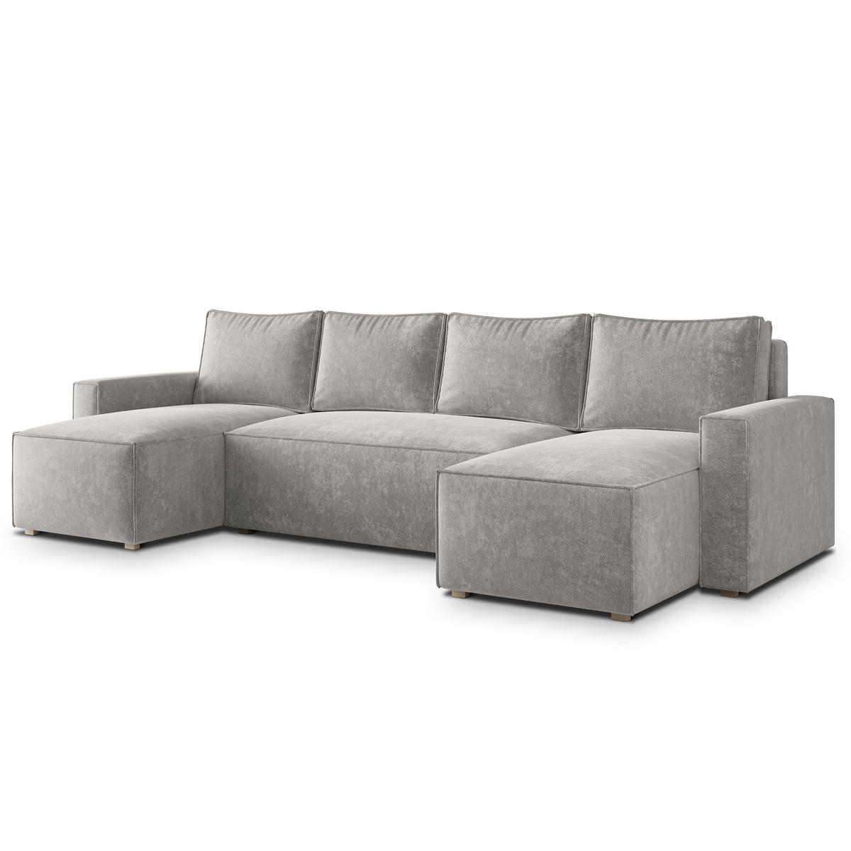 WOHNLANDSCHAFT ASPRA LM Grau Chenille mit Schlaffunktion - Grau, Holz (295/85/140cm) - MASSENO